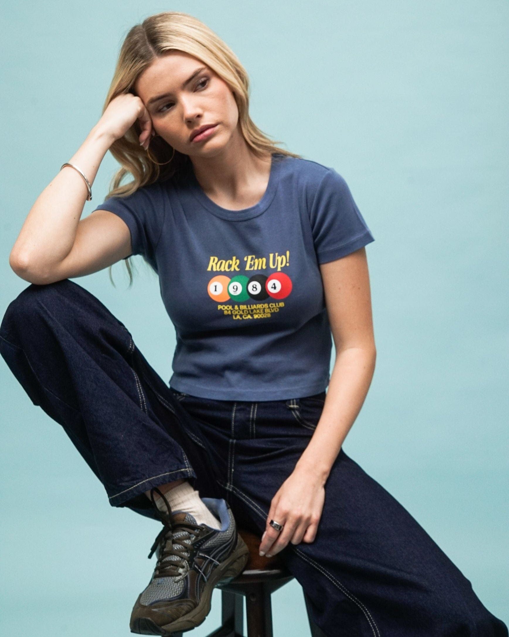 Vice 84 'Rack 'Em Up' Vintage Washed Baby Tee - Blue
