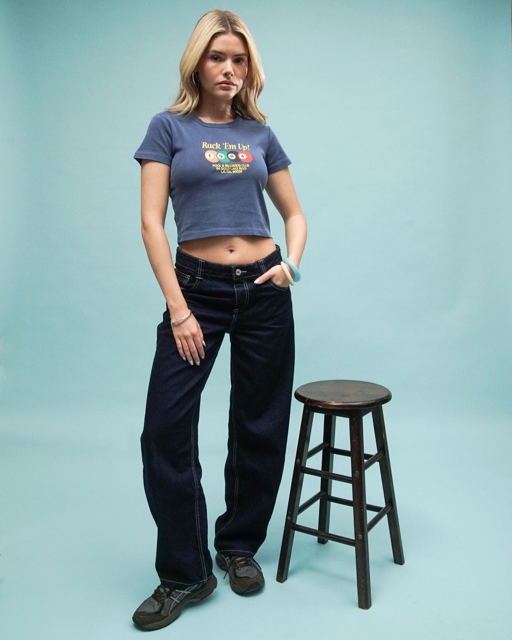 Vice 84 'Rack 'Em Up' Vintage Washed Baby Tee - Blue