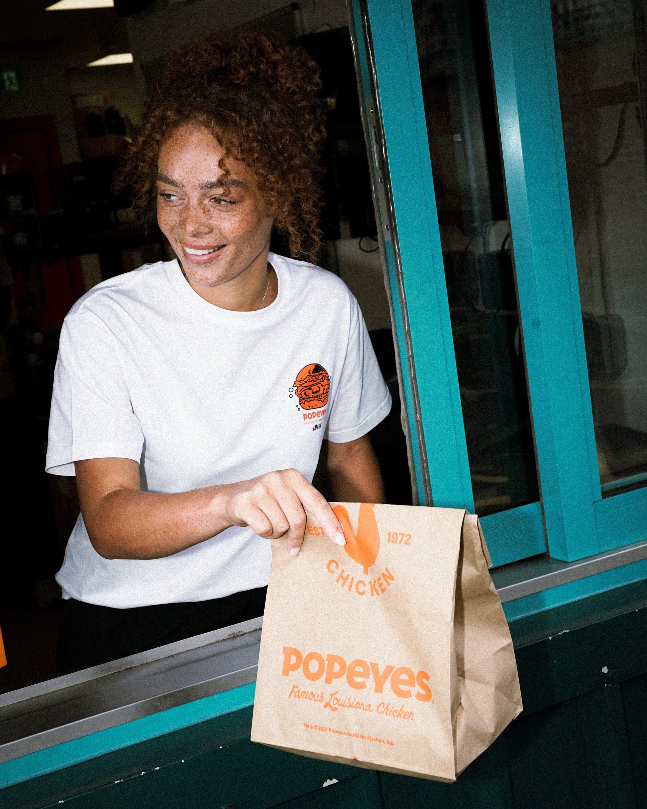 Popeyes x UN:IK Popeyes 'Less Chat, More Crunch' Tee - White