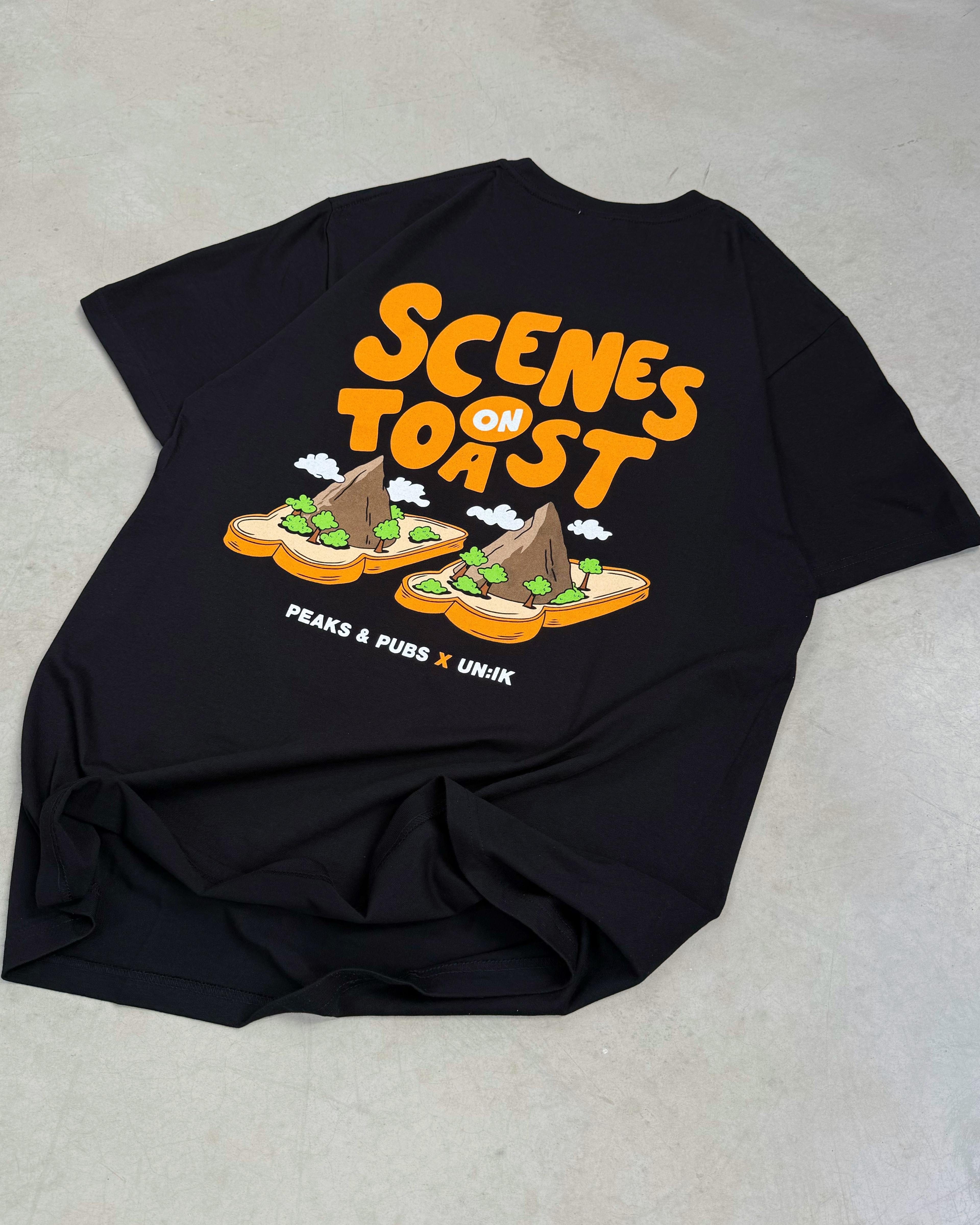 Peaks & Pubs 'Scenes on Toast' Tee - Black