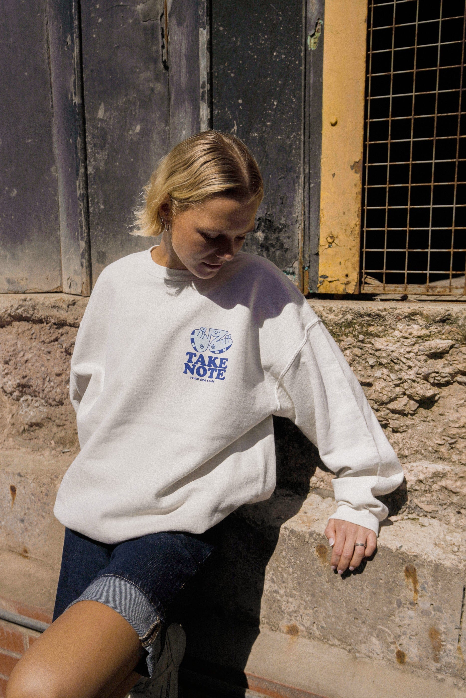 Other Side Store 'Take Note' Sweater - Vintage Washed Ecru