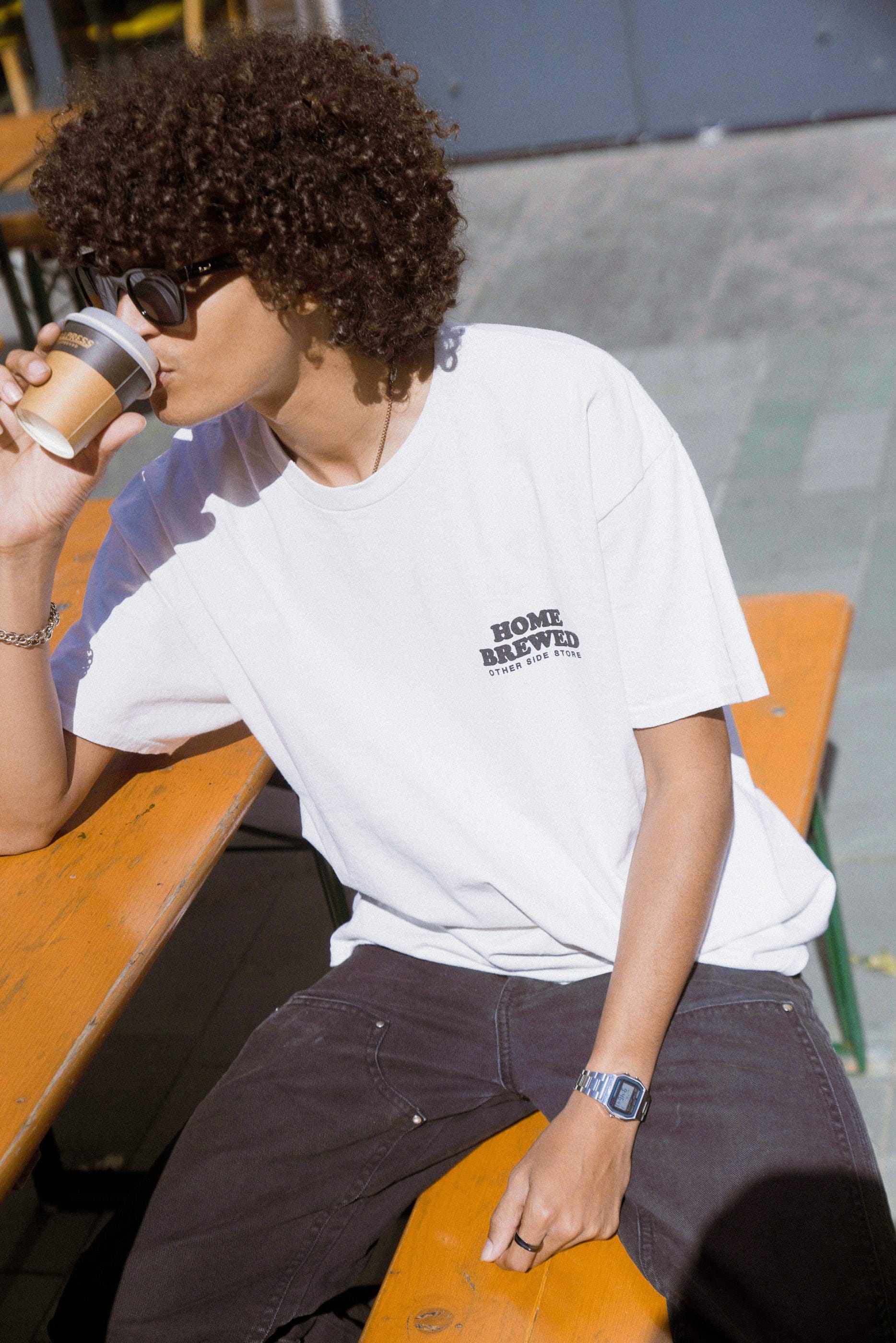 Other Side Store 'Home Brewed' Vintage Washed Tee - Cream