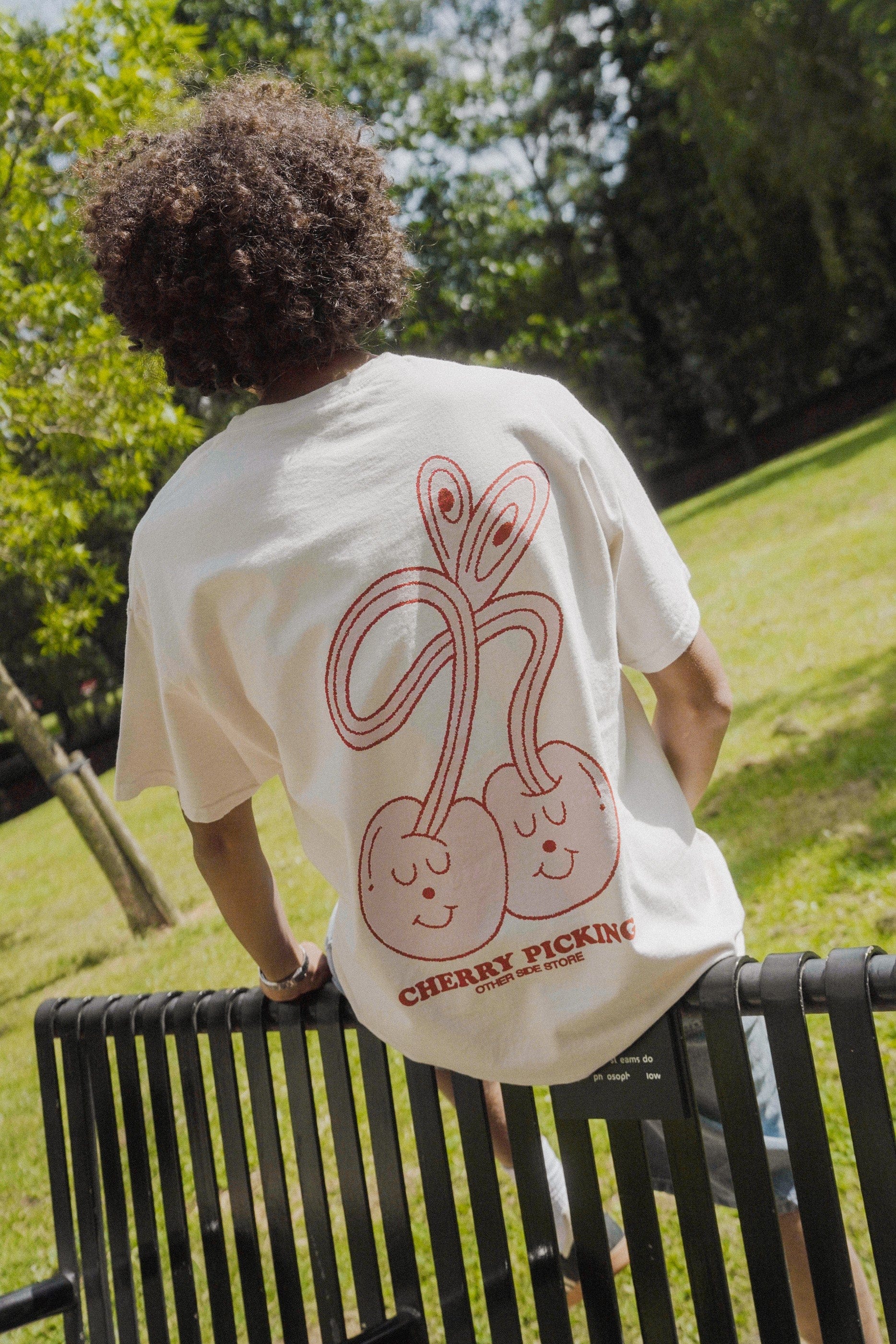 Other Side Store 'Cherry Picking' Vintage Washed Tee - Cream