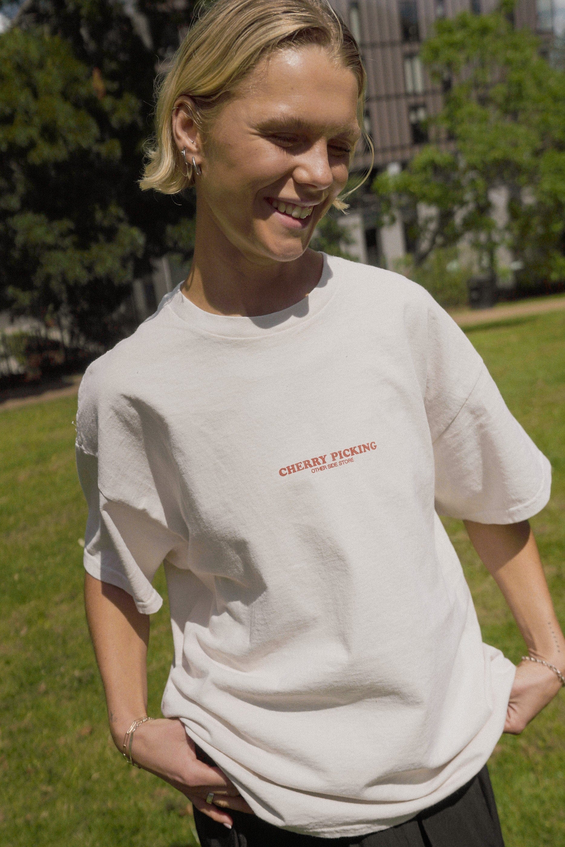 Other Side Store 'Cherry Picking' Vintage Washed Tee - Cream