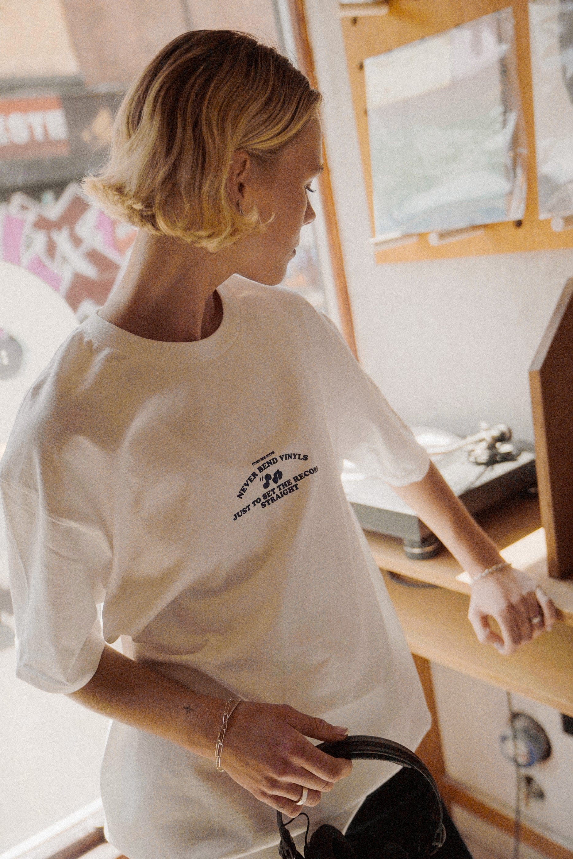 Other Side Store 'Never Bend Vinyls' Tee - White