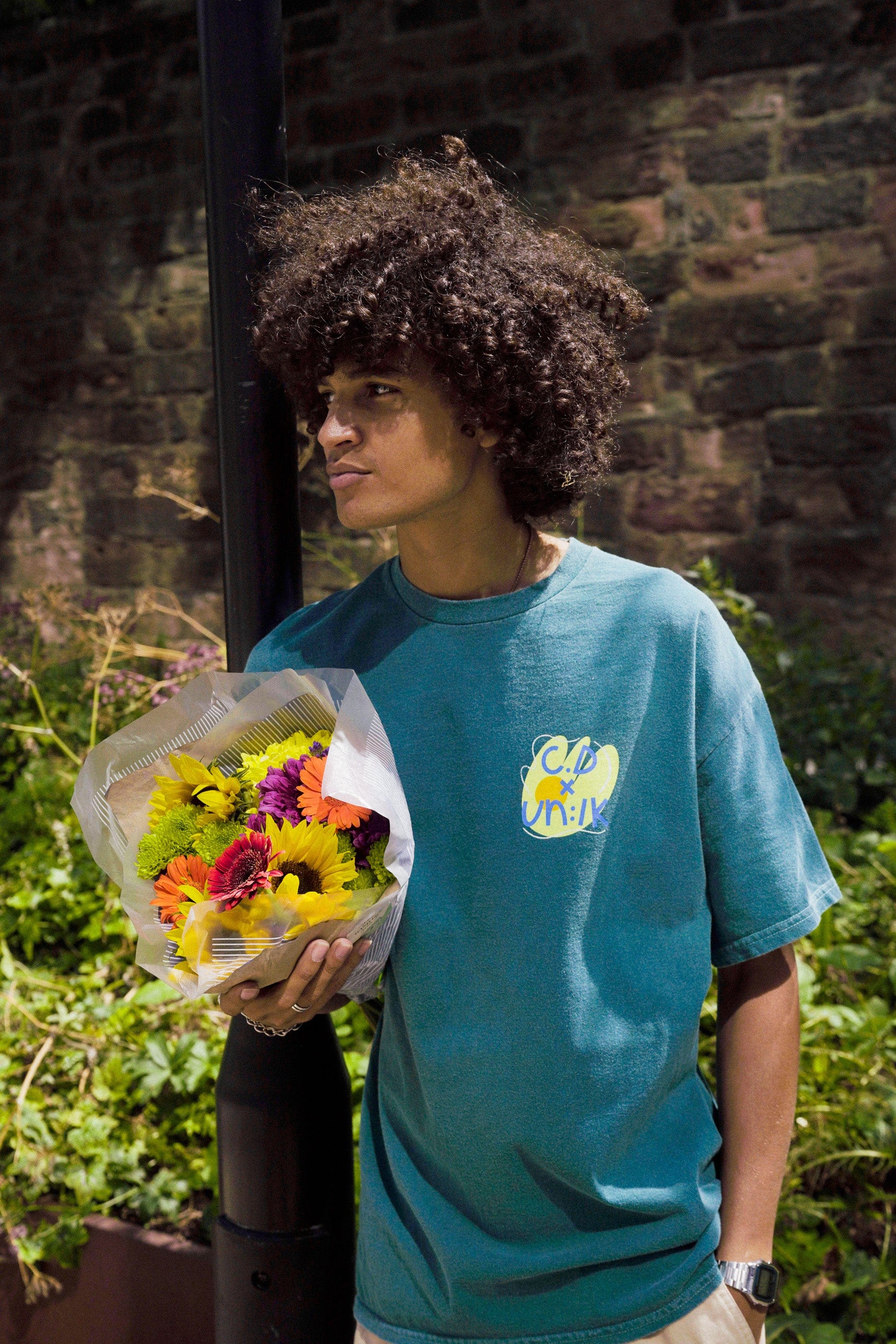 C.D x UN:IK 'Flower Garden' Washed Tee - Forest