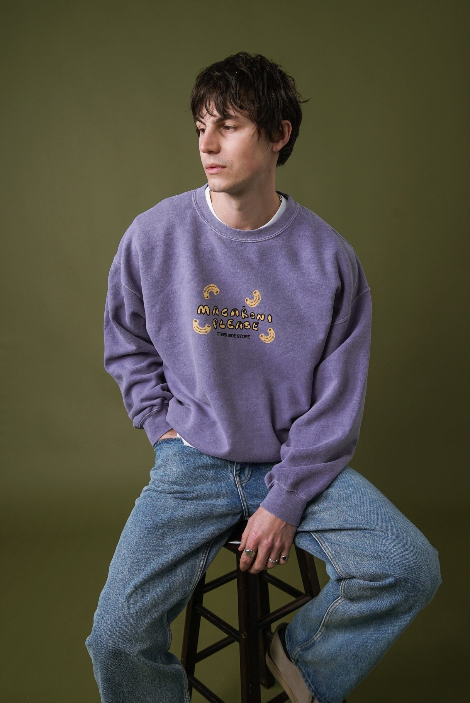 Other Side Store 'Macaroni Please' Vintage Washed Sweater - Lilac