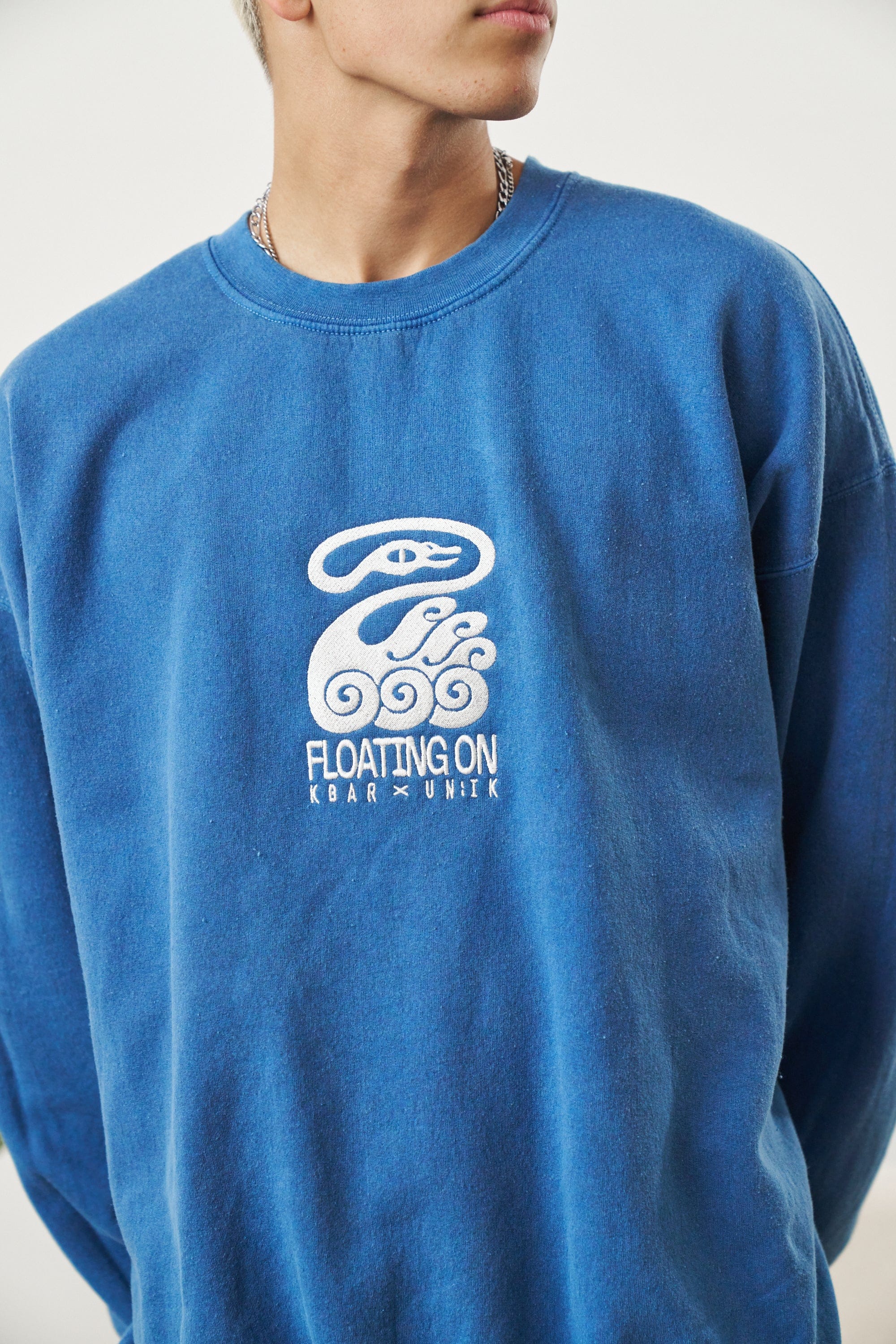 KBar Design KBAR X UN:IK 'Floating On' Vintage Washed Sweater - Blue
