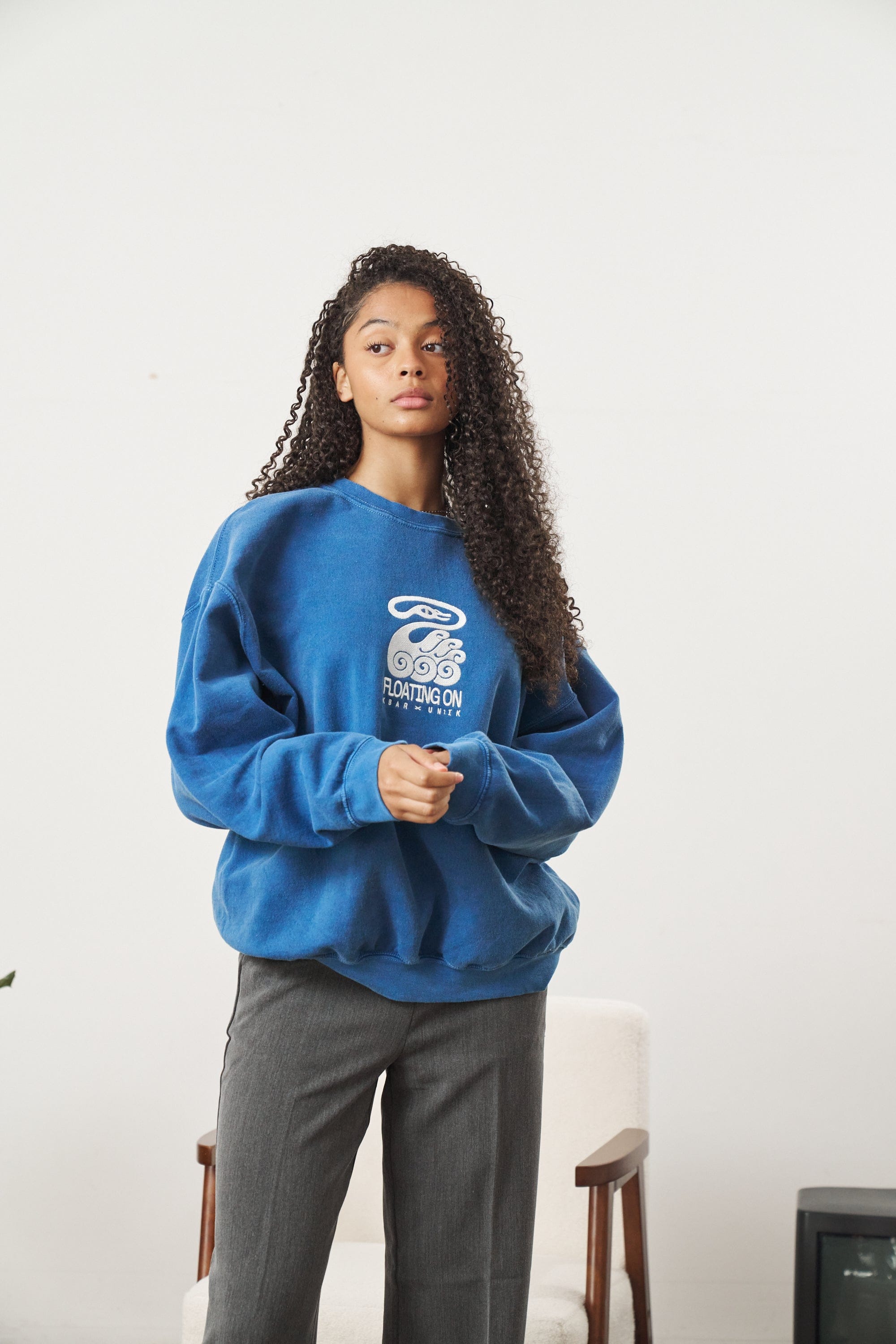KBar Design KBAR X UN:IK 'Floating On' Vintage Washed Sweater - Blue