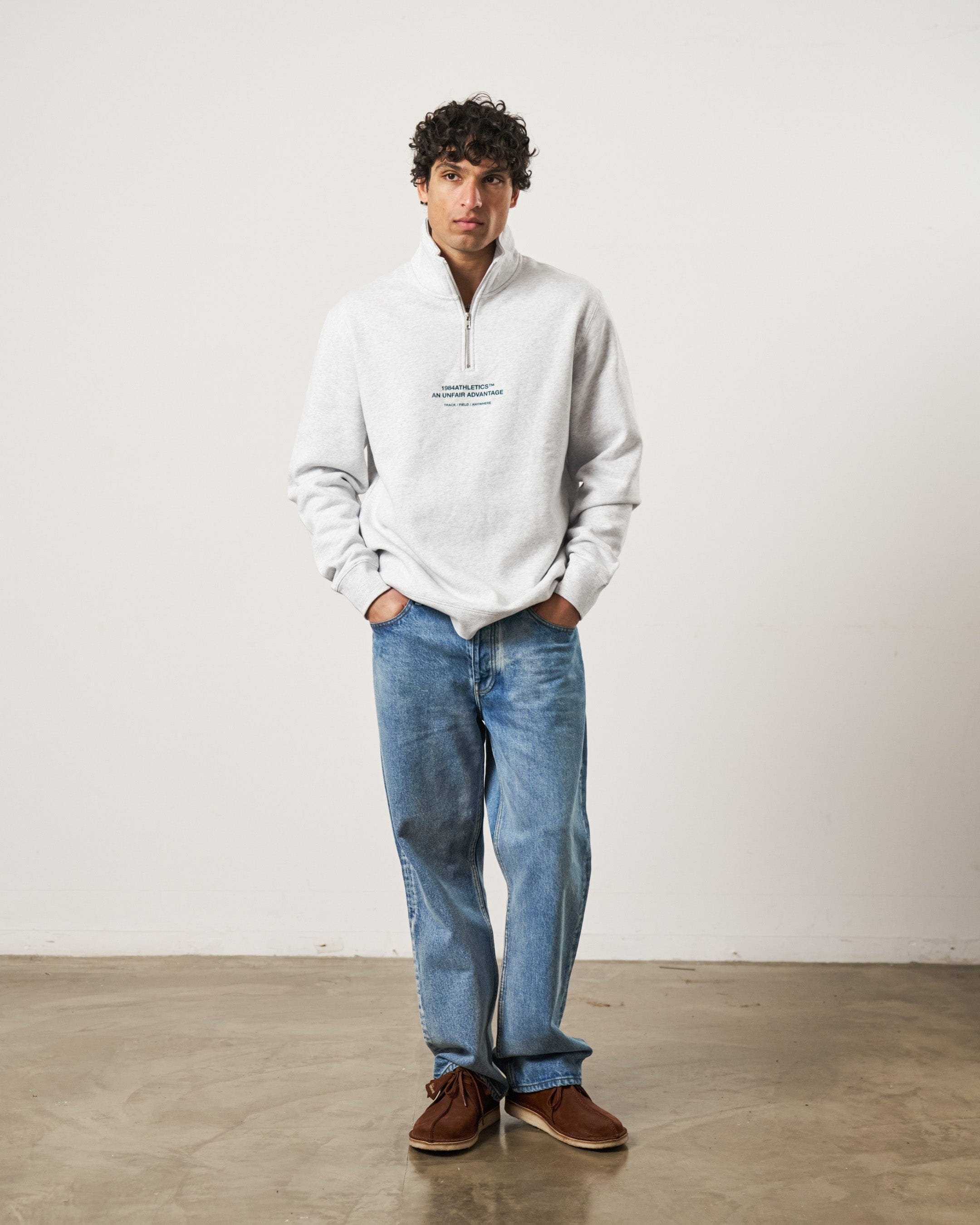 Vice 84 'Athletics' 1/4 Zip Sweater - Ash Grey