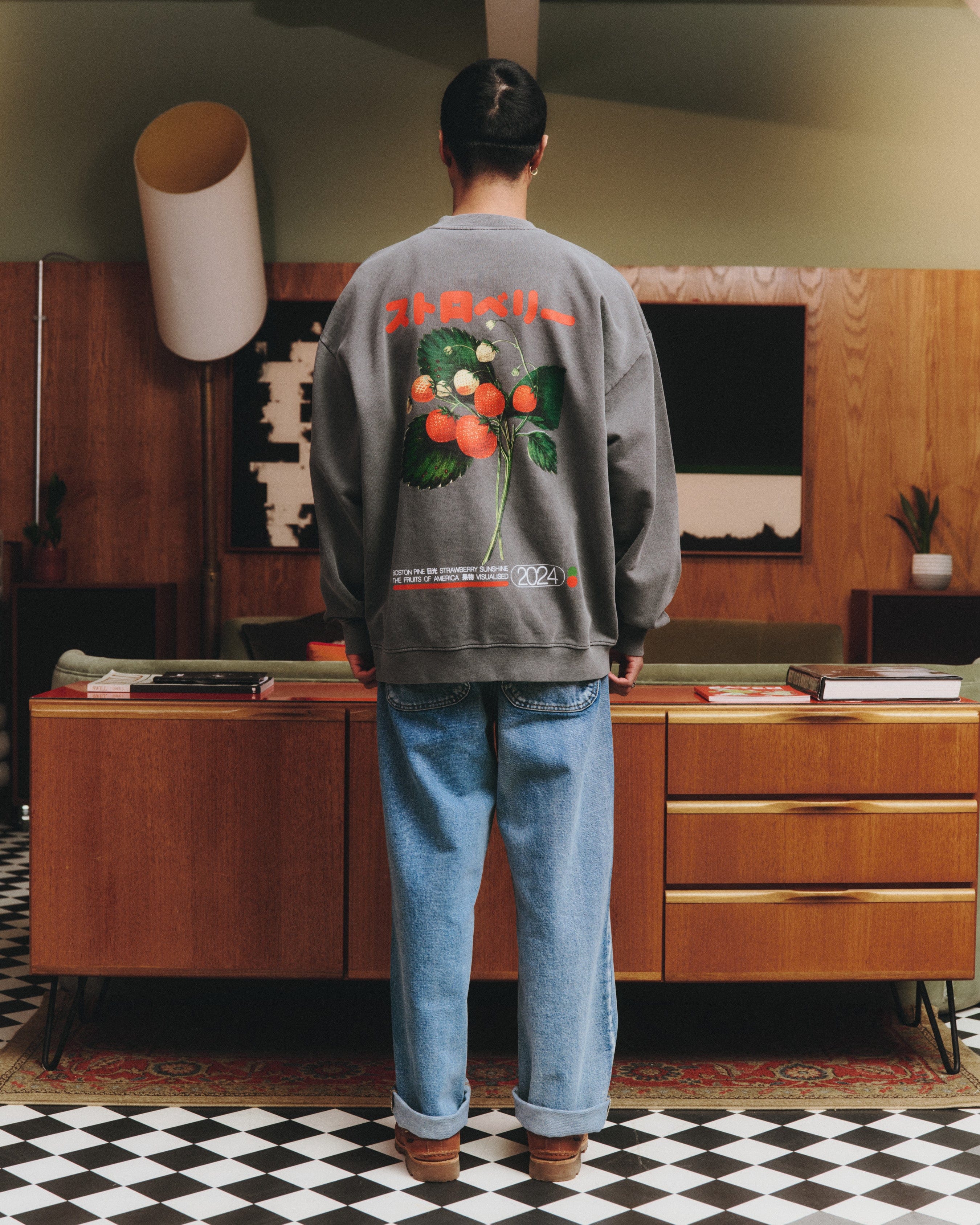 A Thousand Futures x GK 'Strawberry' Vintage Washed Sweater - Charcoal