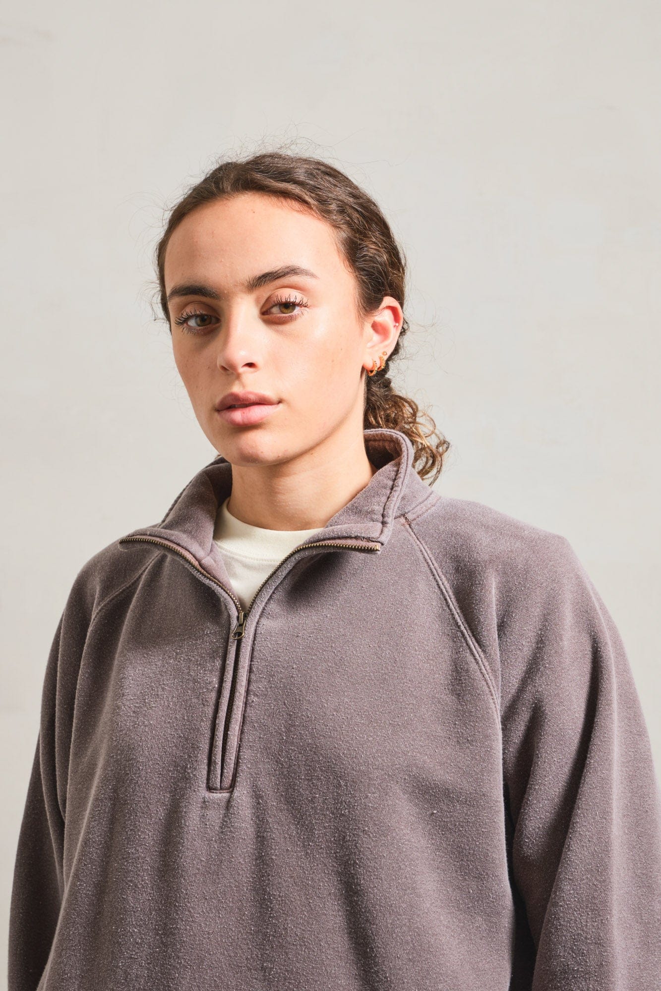 UN:IK Essentials Essentials Vintage Washed 1/4 Zip Sweatshirt - Cocoa