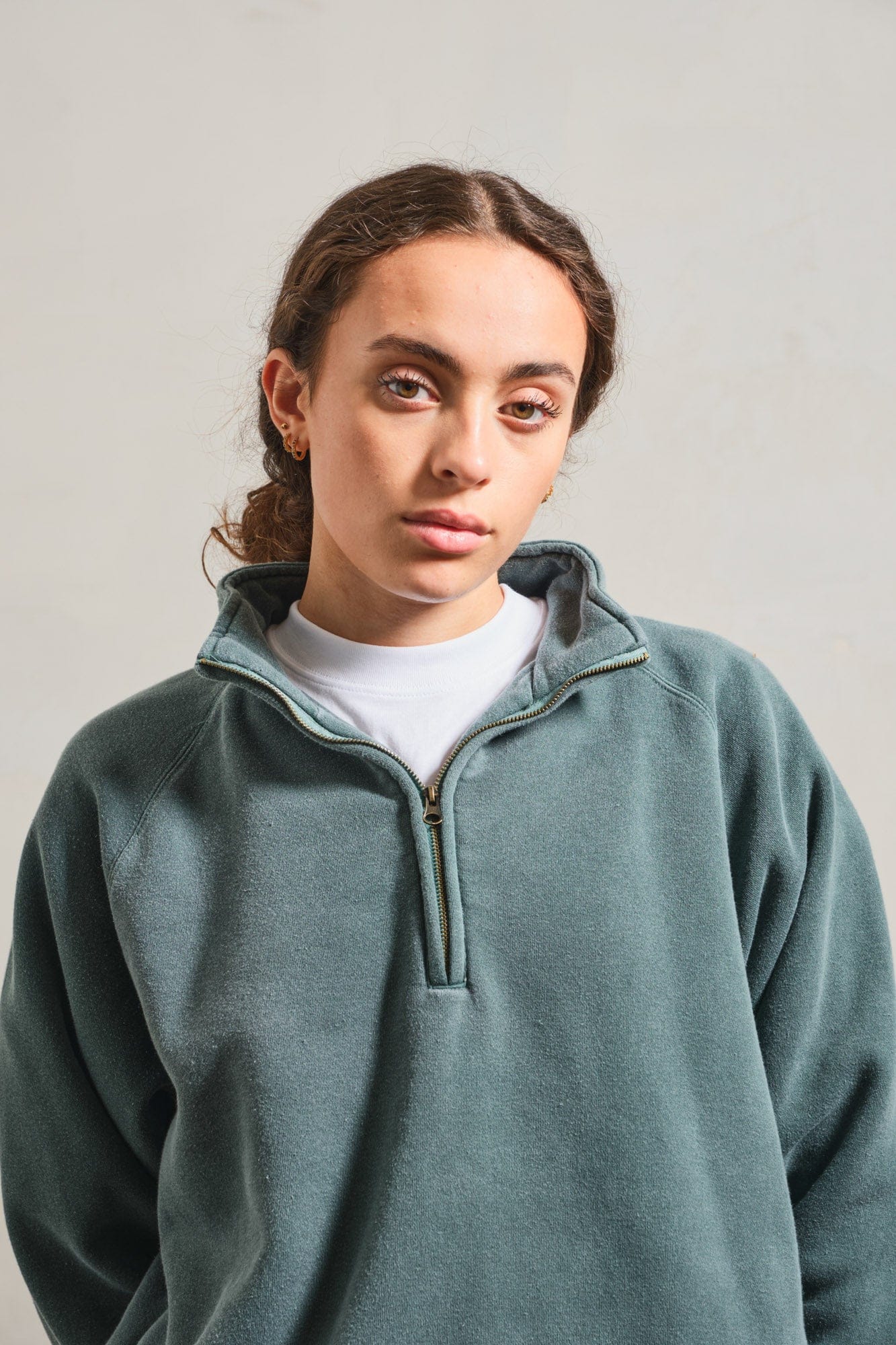 UN:IK Essentials Essentials Vintage Washed 1/4 Zip Sweatshirt - Forest