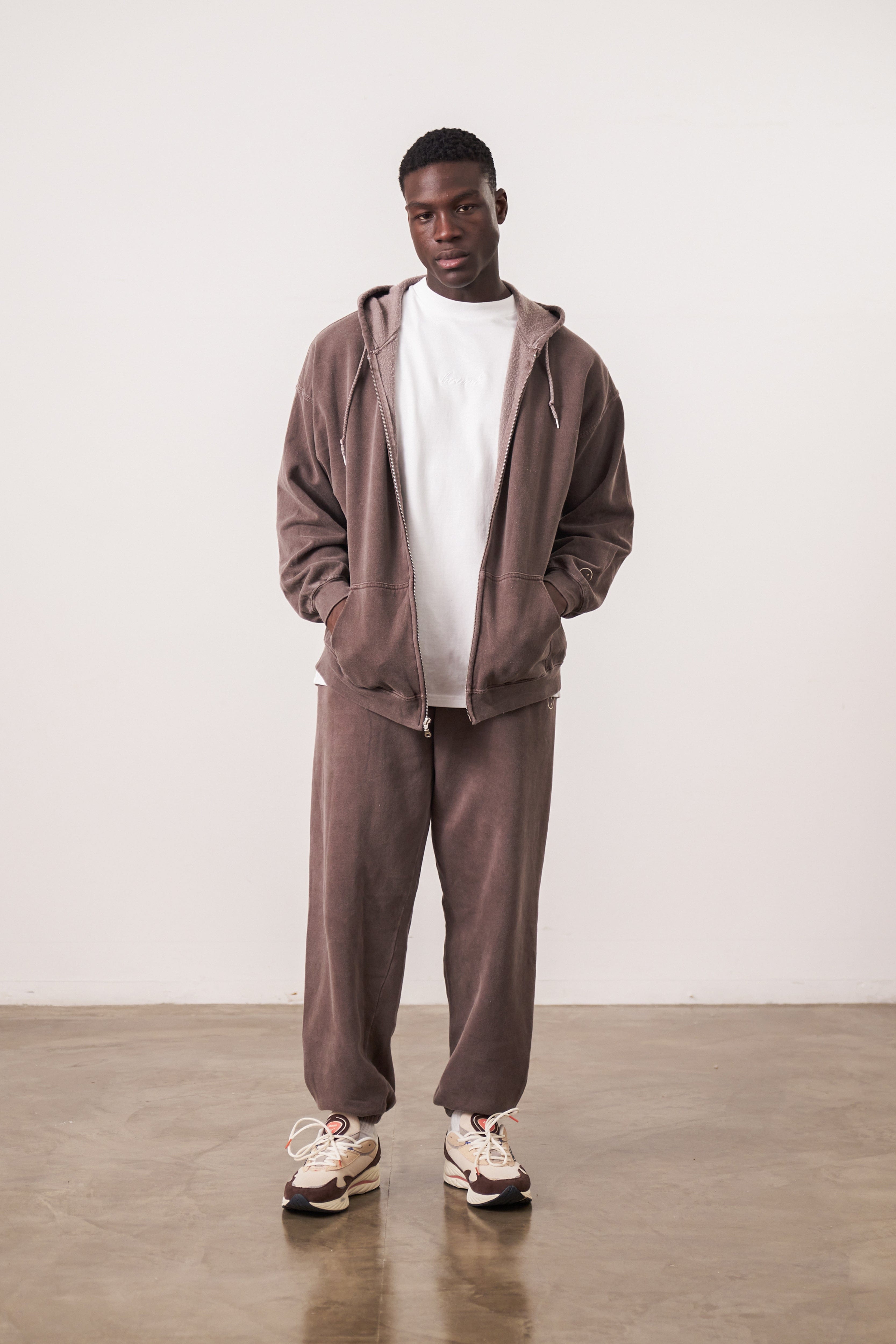 UN:IK Essentials Essentials Vintage Washed Zip Up Hoodie - Cocoa