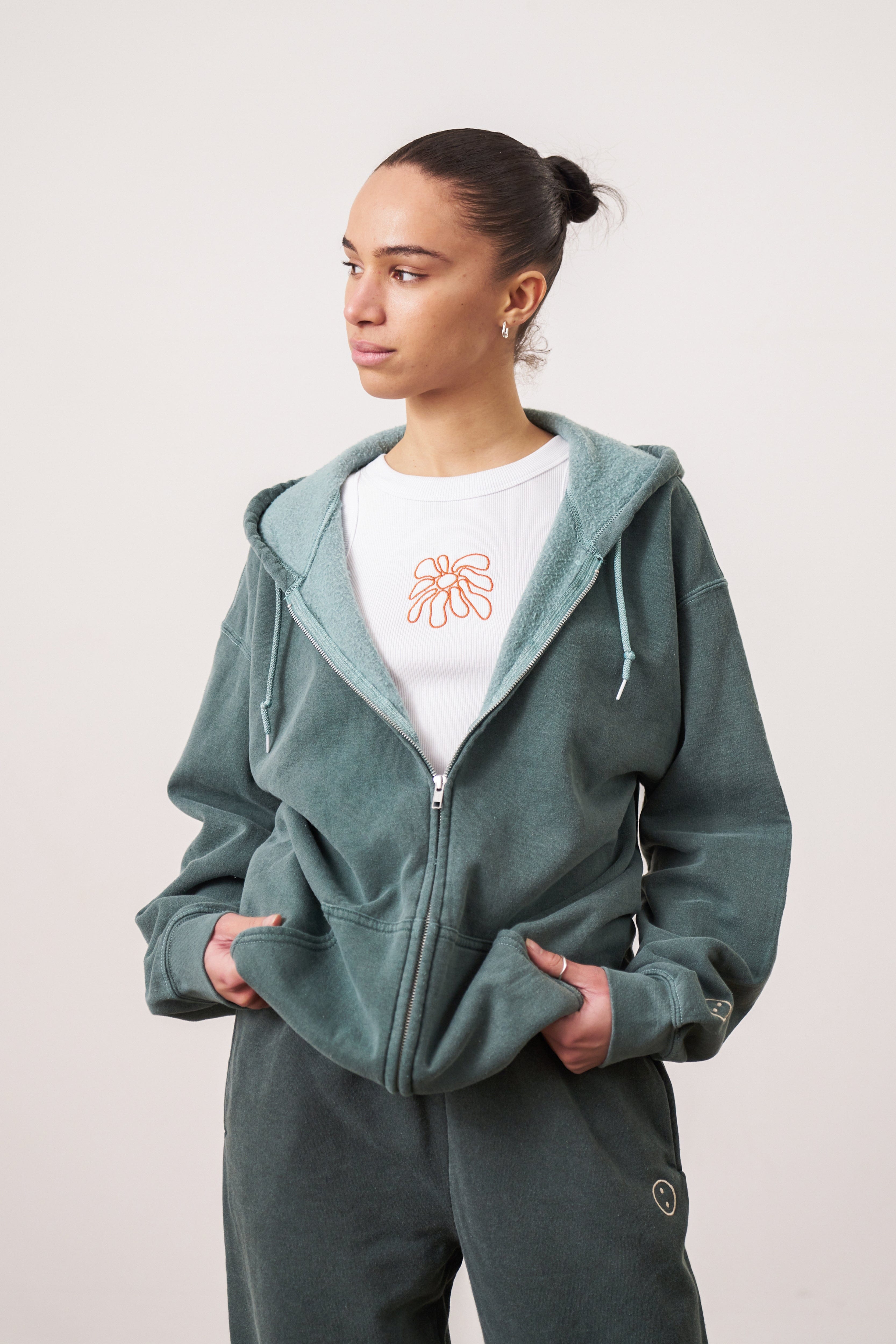UN:IK Essentials Essentials Vintage Washed Zip Up Hoodie - Forest