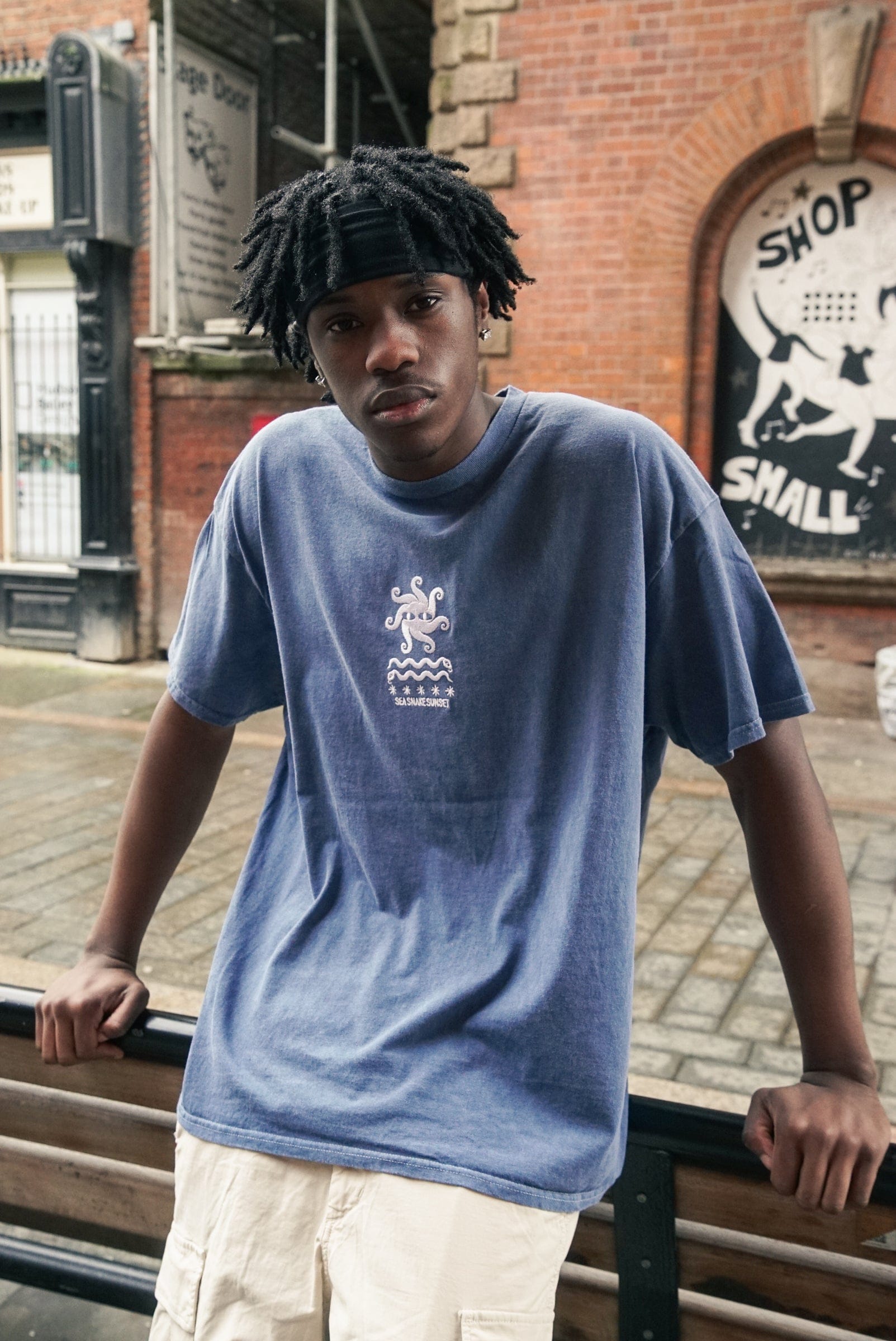 KBar Design KBAR X UN:IK 'Sea Snake' Vintage Washed Embroidered Tee - Blue