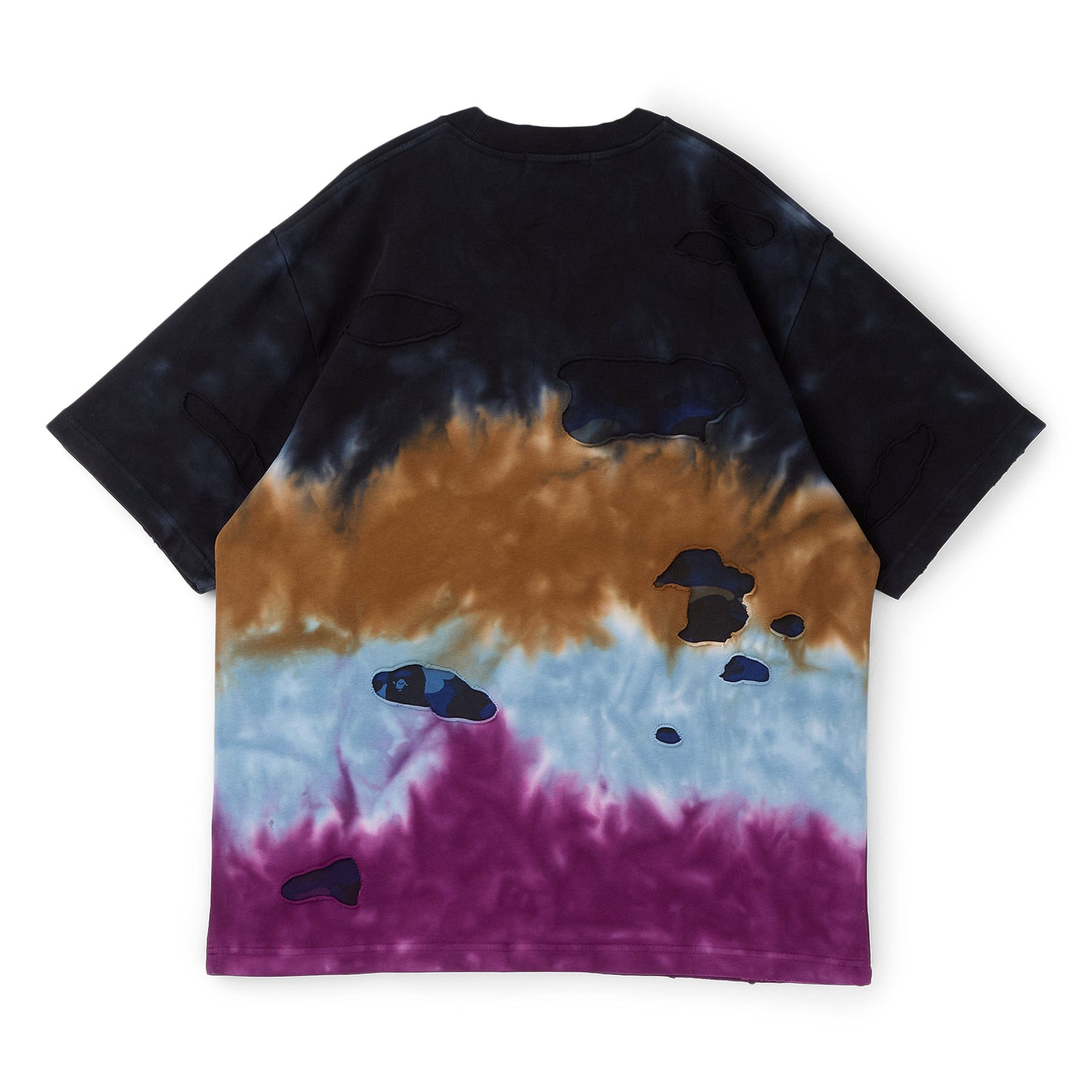 BAPE A Bathing Ape Color Camo Tie Dye Destroyed Multi Logo Relaxed Fit Tee M (Black)