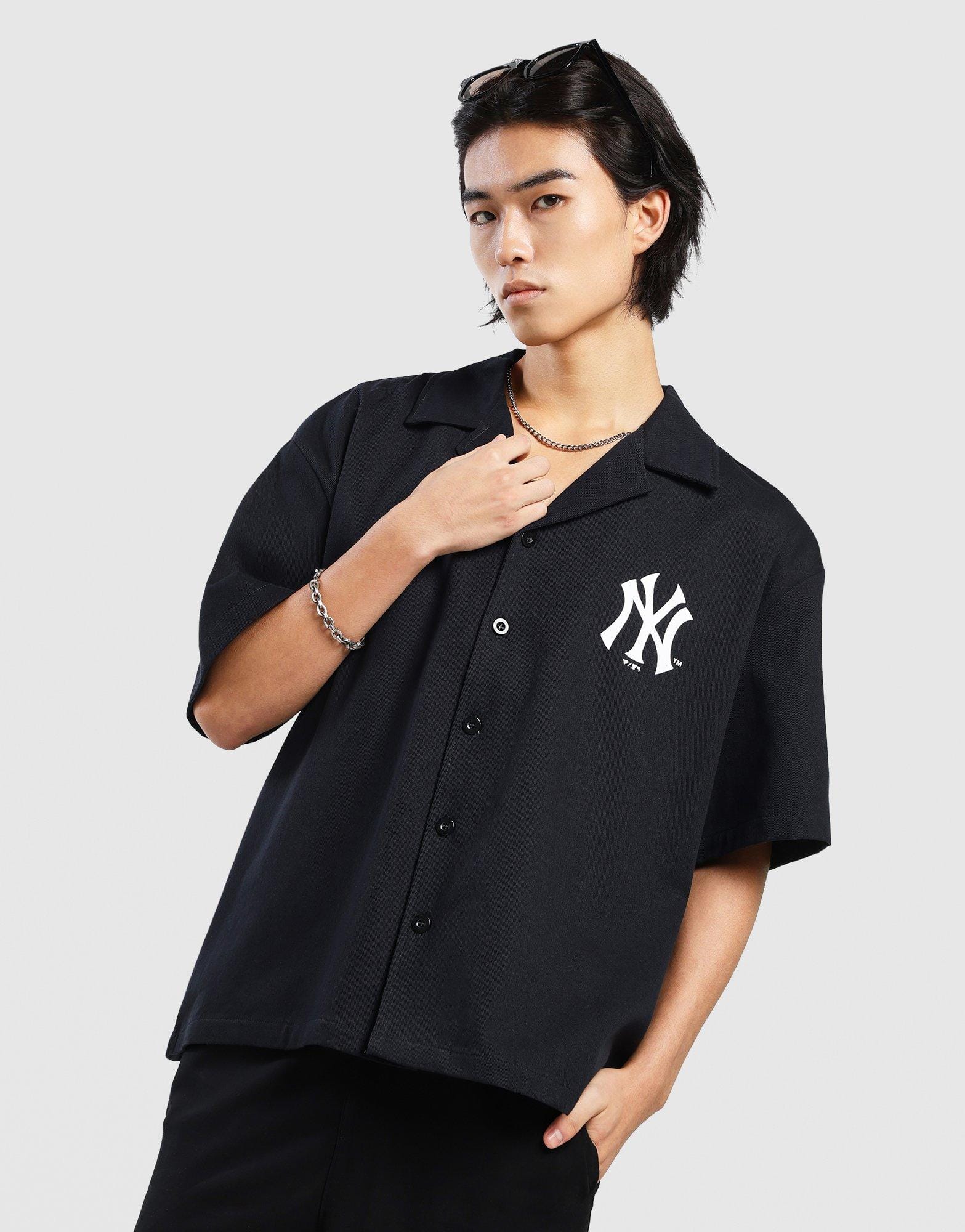 Majestic NY Spray Boxy Crop Stripe Shirt