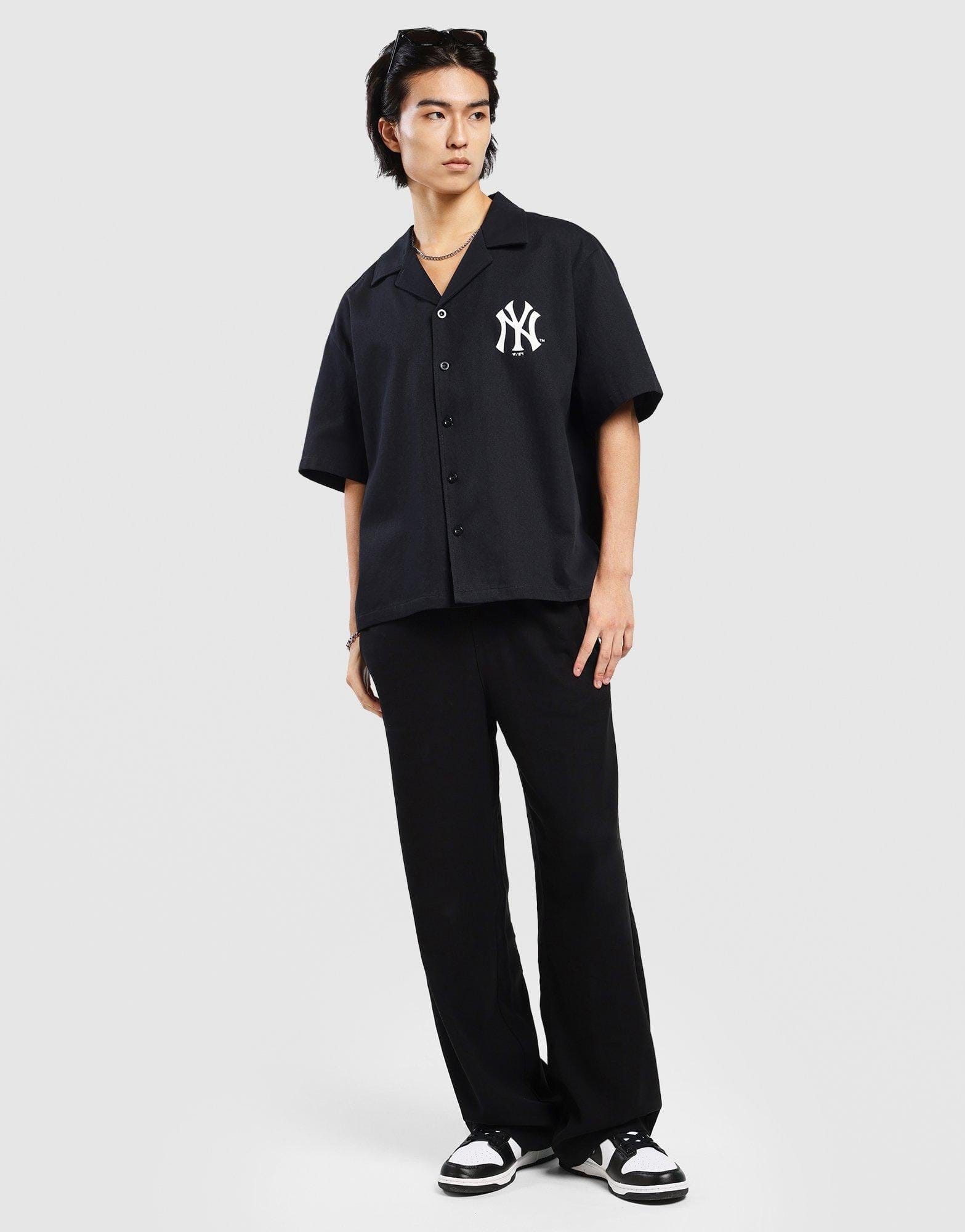 Majestic NY Spray Boxy Crop Stripe Shirt