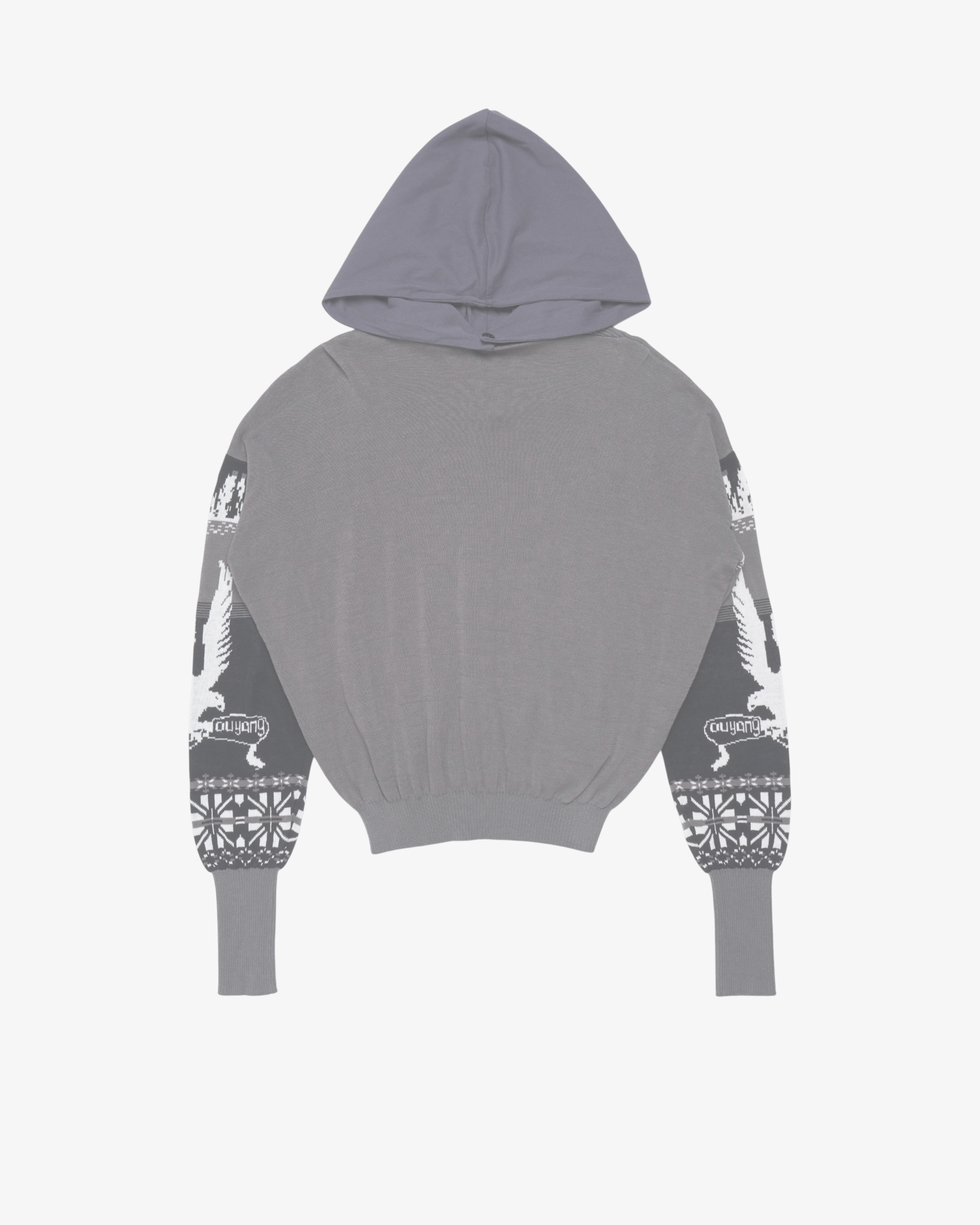 OSCAR OUYANG - Men's Grey Eagle Fairisle Silk Knit Hoodie - (Grey)