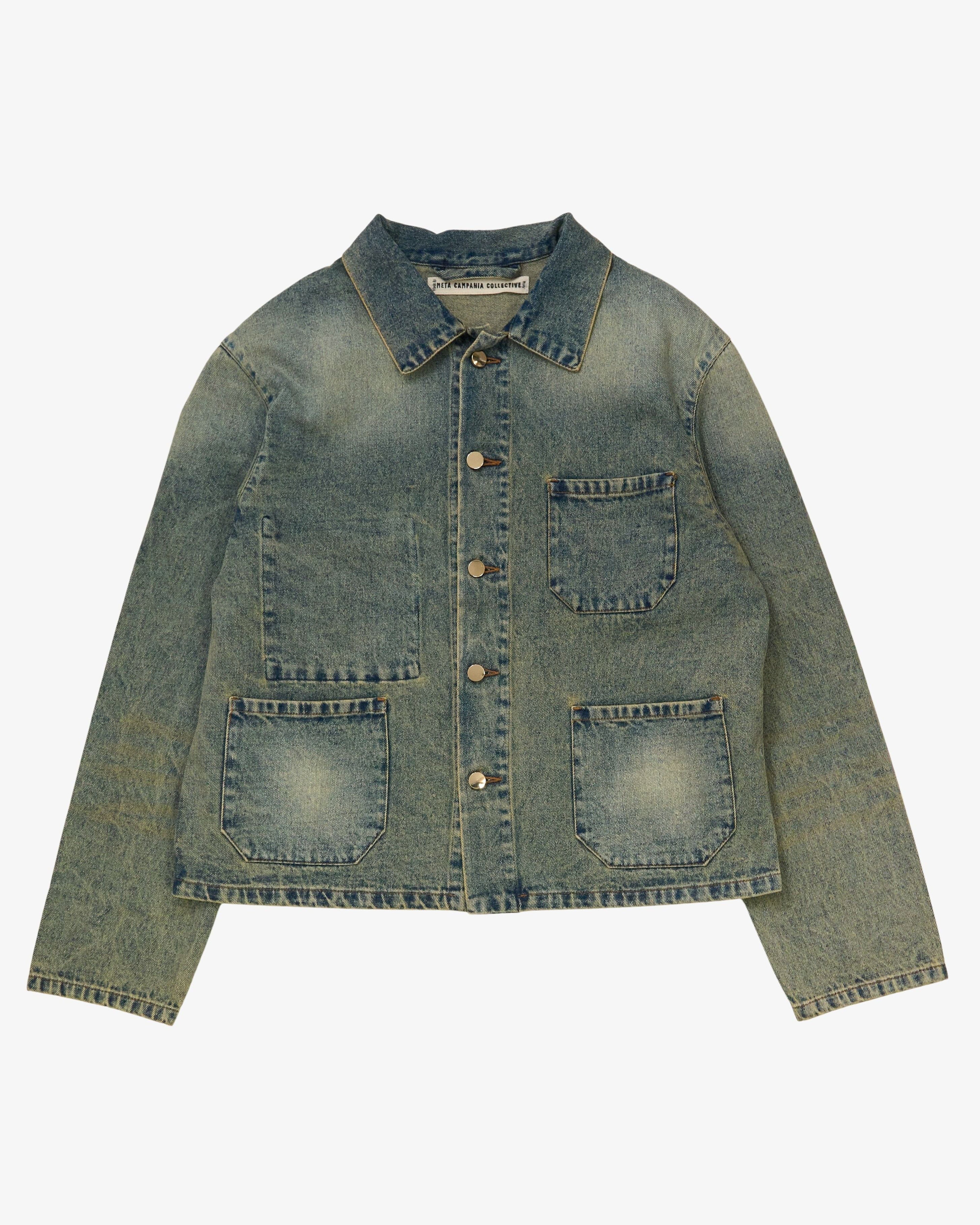 META CAMPANIA COLLECTIVE - Men's Bill Cropped Teawash Denim Workwear Jacket - (Denim)