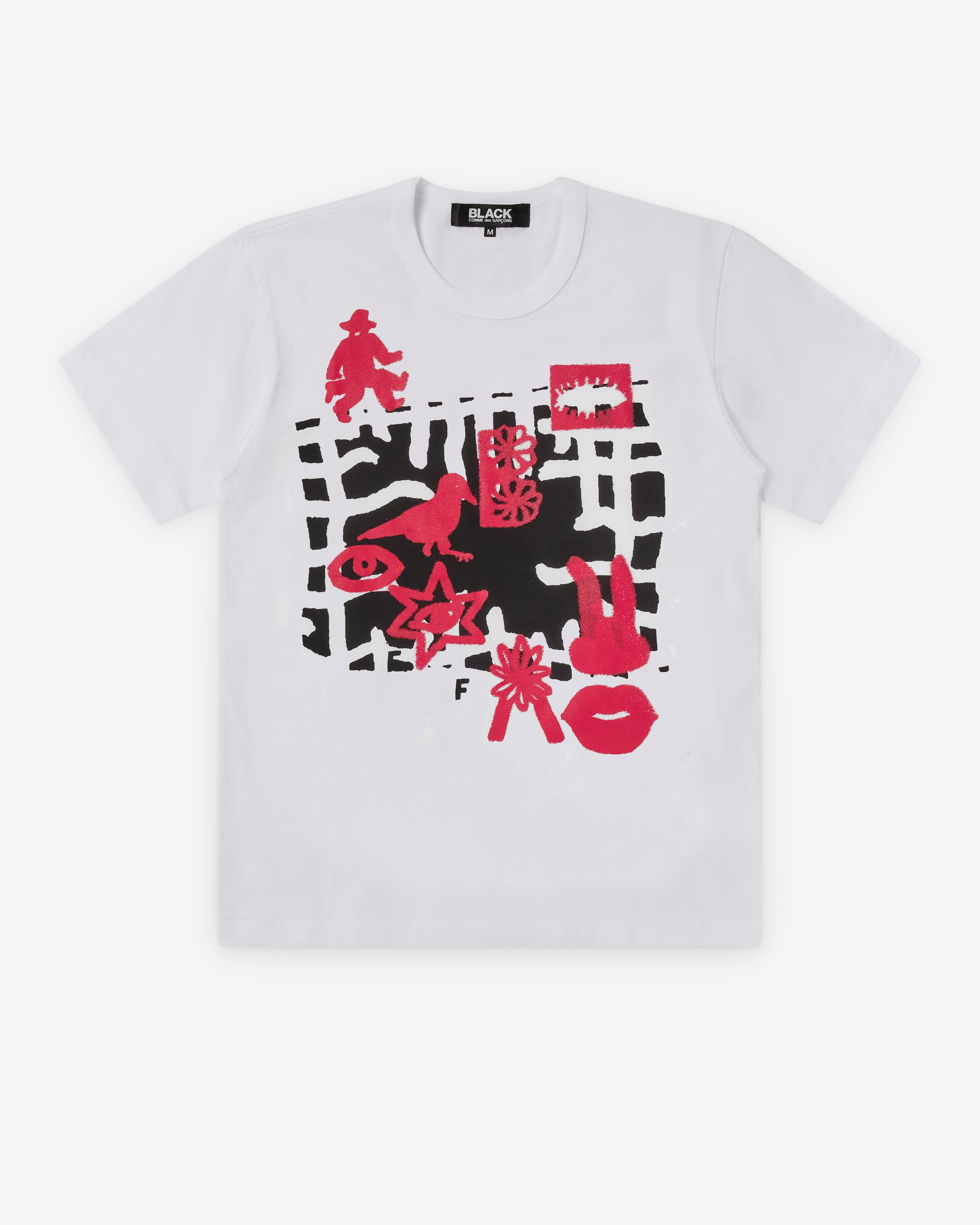 CDG Black Collection Black Comme des Garçons - Men's Red Print T-Shirt - (White)