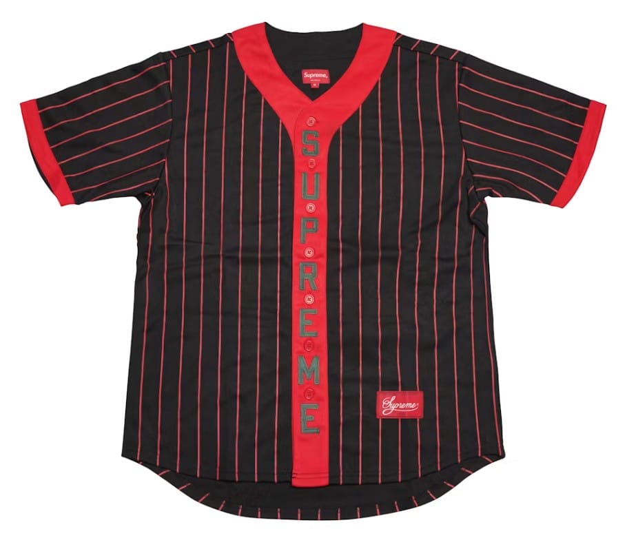 Supreme Vertical Logo Baseball Jersey Black/Red