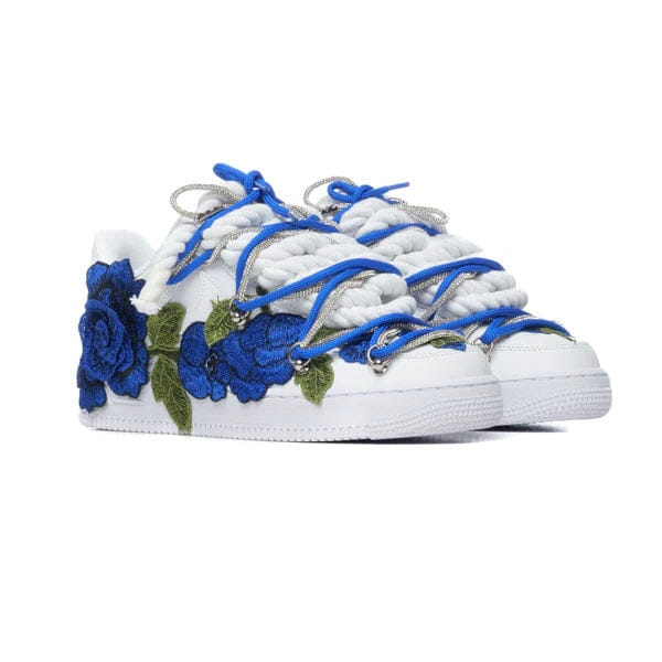 Nike Air Force 1 White Rope Laces Custom White Blue Roses Rose Blu