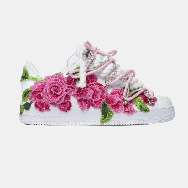 Nike Air Force 1 White Rope Laces Custom White Pink Roses Rose Rosa