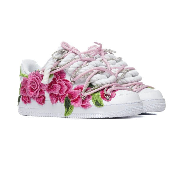 Nike Air Force 1 White Rope Laces Custom White Pink Roses Rose Rosa