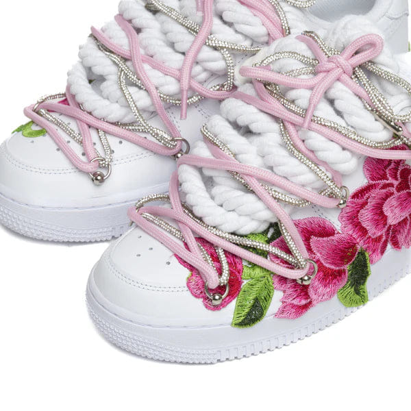 Nike Air Force 1 White Rope Laces Custom White Pink Roses Rose Rosa