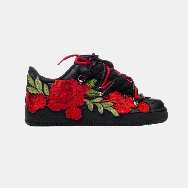Nike Air Force 1 Black Rope Laces Custom Black Red Roses Rose Rosse