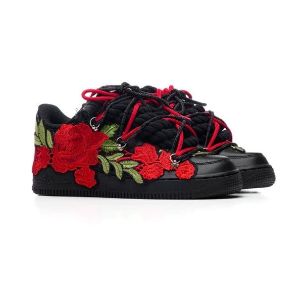Nike Air Force 1 Black Rope Laces Custom Black Red Roses Rose Rosse