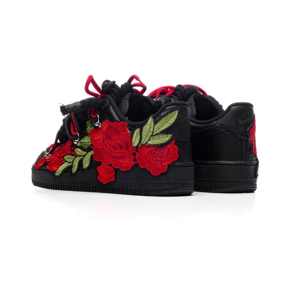 Nike Air Force 1 Black Rope Laces Custom Black Red Roses Rose Rosse