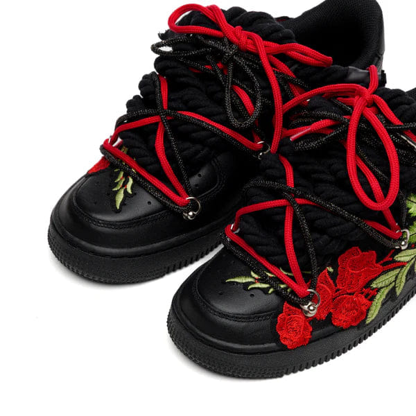 Nike Air Force 1 Black Rope Laces Custom Black Red Roses Rose Rosse