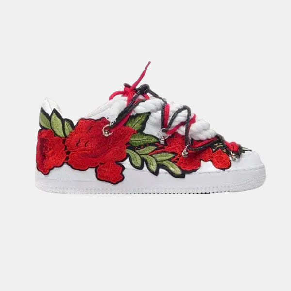 Nike Air Force 1 White Rope Laces Custom White Red Roses Rose Rosse