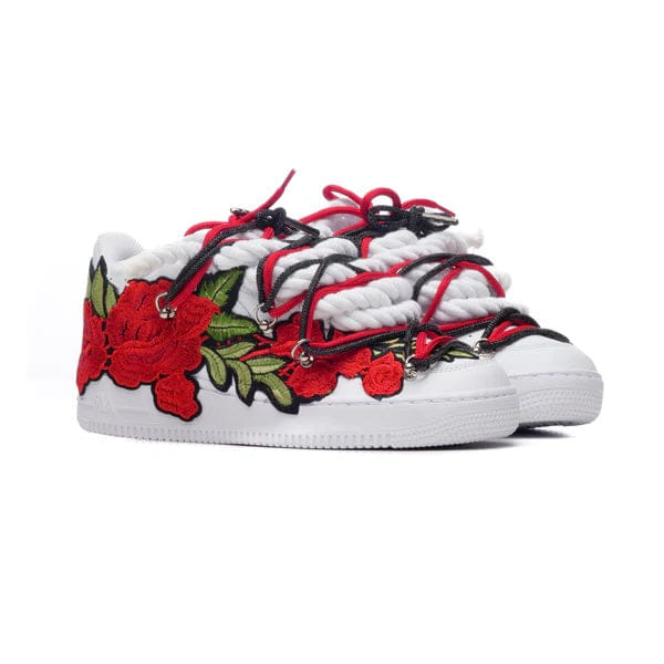 Nike Air Force 1 White Rope Laces Custom White Red Roses Rose Rosse
