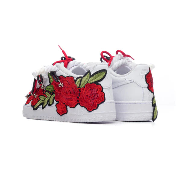 Nike Air Force 1 White Rope Laces Custom White Red Roses Rose Rosse