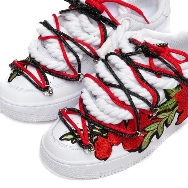 Nike Air Force 1 White Rope Laces Custom White Red Roses Rose Rosse