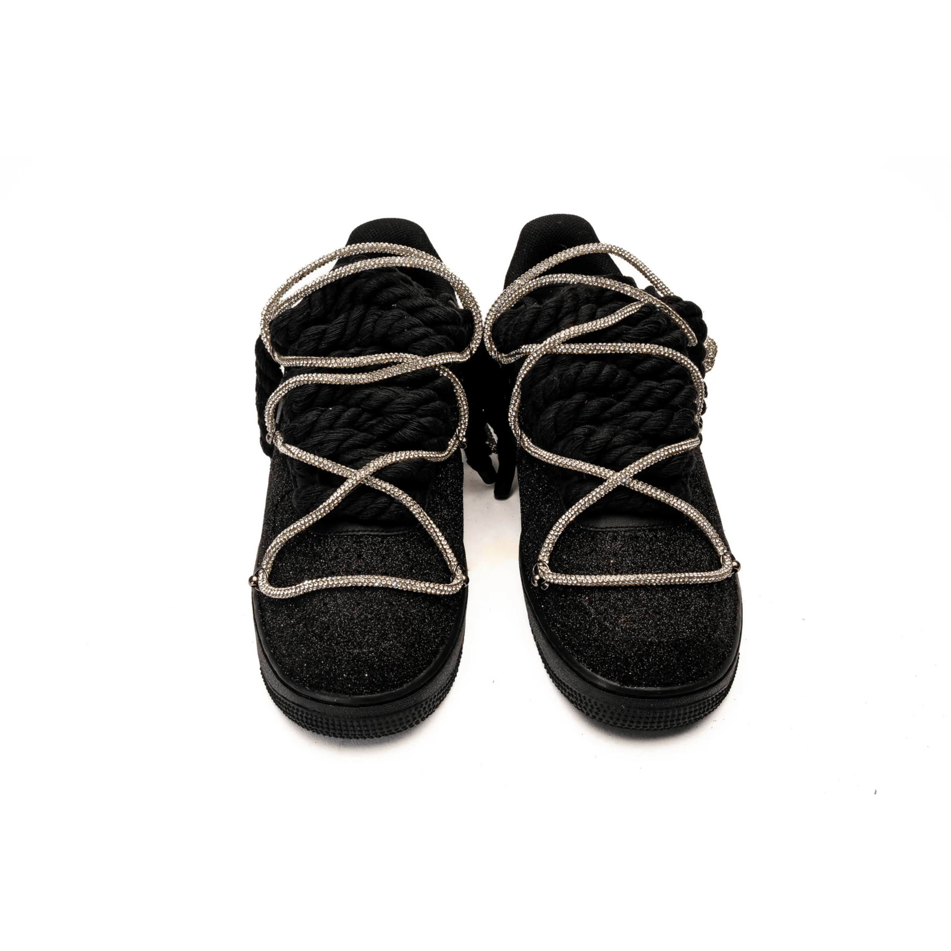 Nike Air Force 1 Custom Black “Glitter” Rope Laces Off Swarovski Glitter Strass Argento Silver