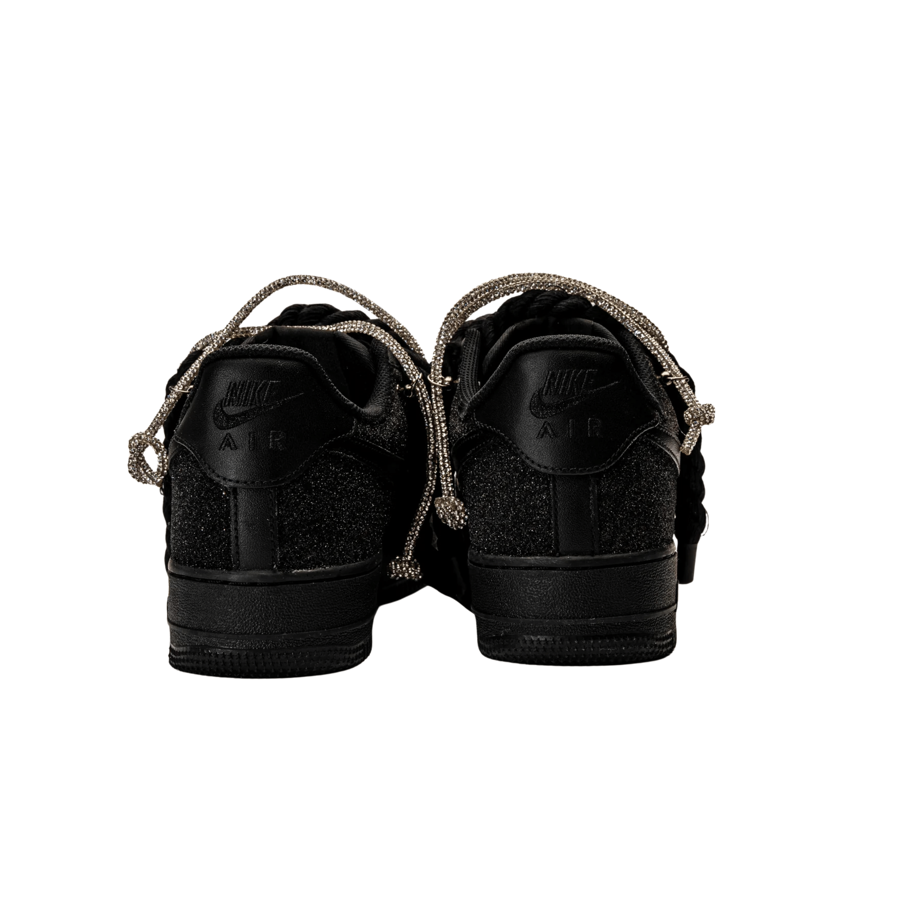 Nike Air Force 1 Custom Black “Glitter” Rope Laces Off Swarovski Glitter Strass Argento Silver