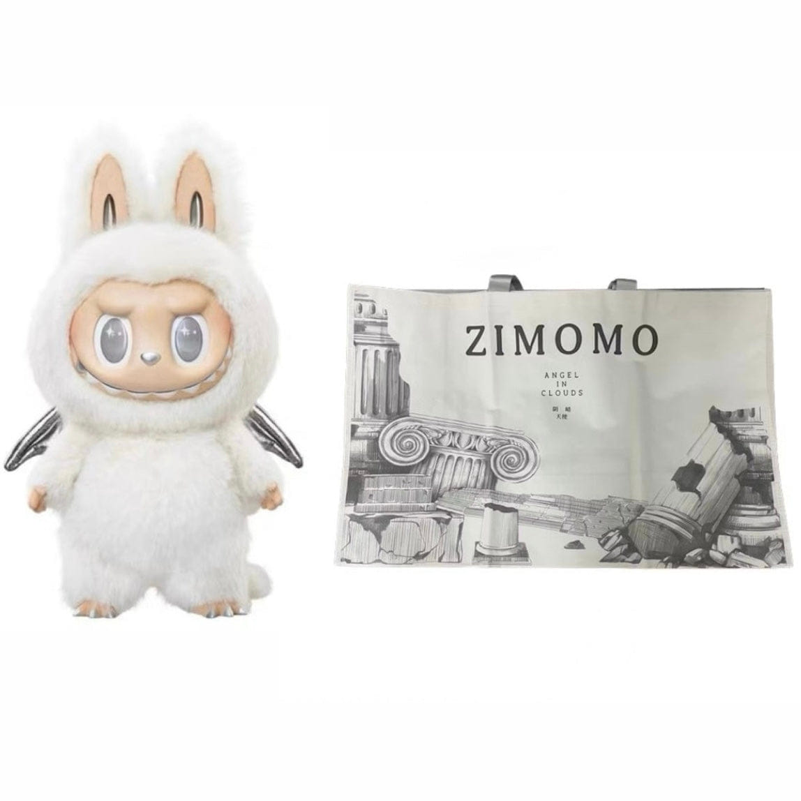 Pop Mart Labubu The Monsters ZIMOMO Angel In Clouds Figure Vinyl Plush Doll with Tote Bag