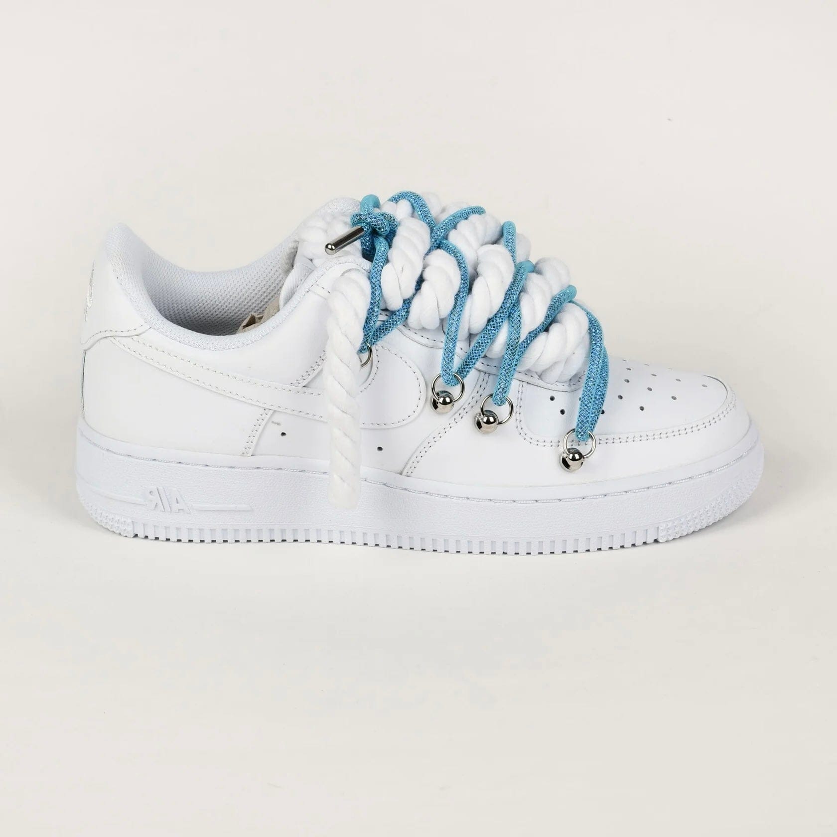 Nike Air Force 1 White Custom Blue Rope Laces Off Swarovski Glitter Strass