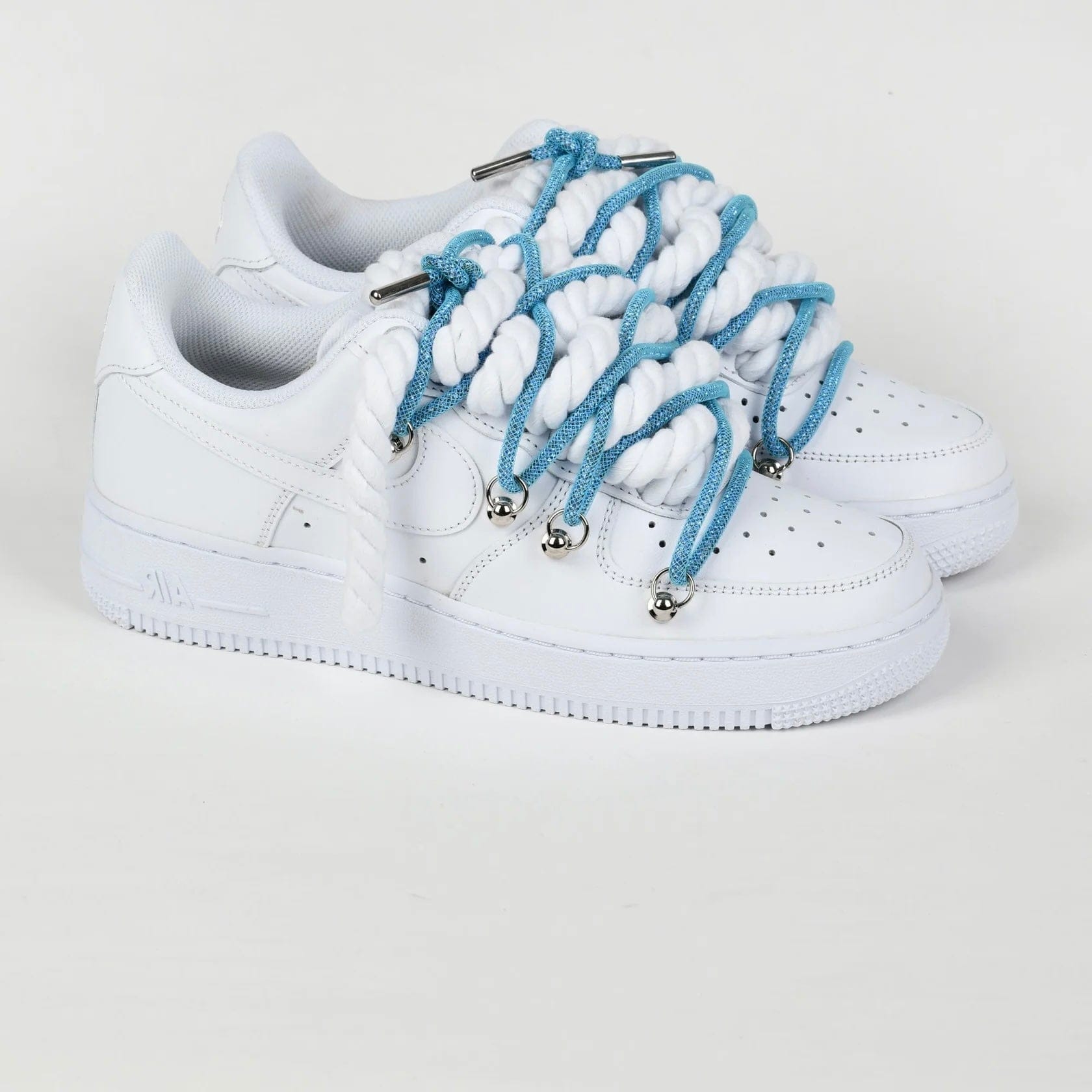 Nike Air Force 1 White Custom Blue Rope Laces Off Swarovski Glitter Strass