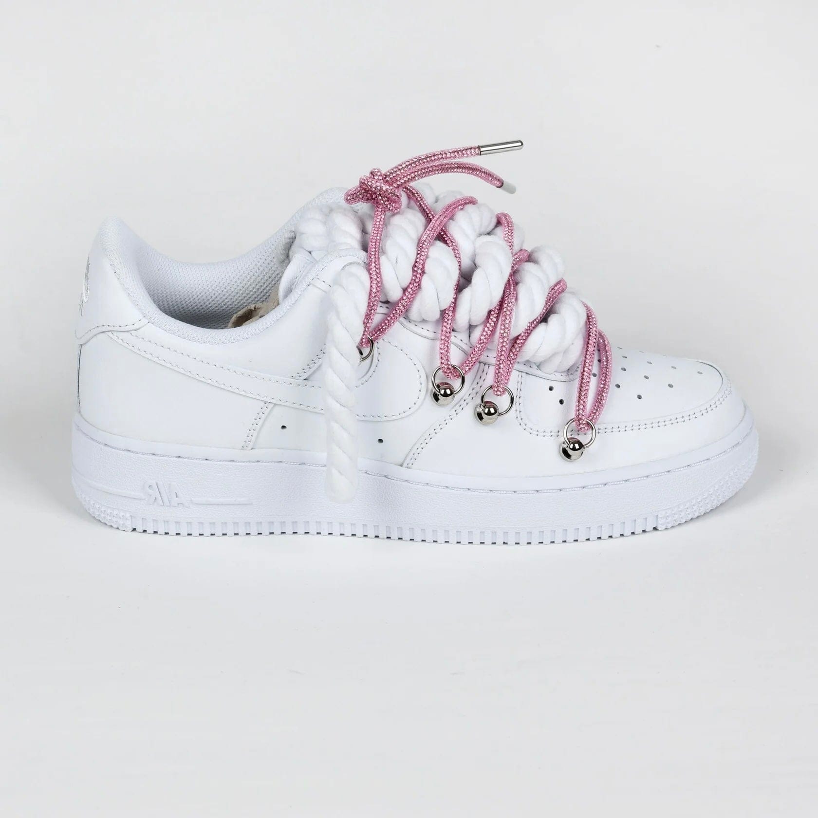 Nike Air Force 1 White Custom Pink Rope Laces Off Swarovski Glitter Strass