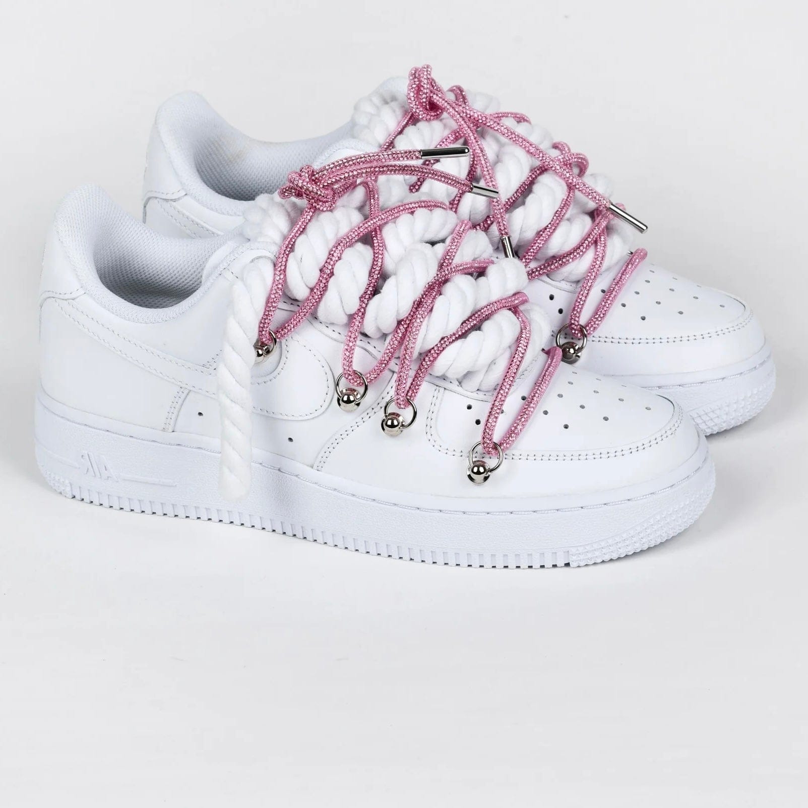 Nike Air Force 1 White Custom Pink Rope Laces Off Swarovski Glitter Strass