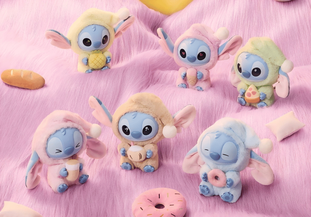 Miniso Top Toy Disney Stitch Eating Something Before Sleep Push Keychain Single Blind Box