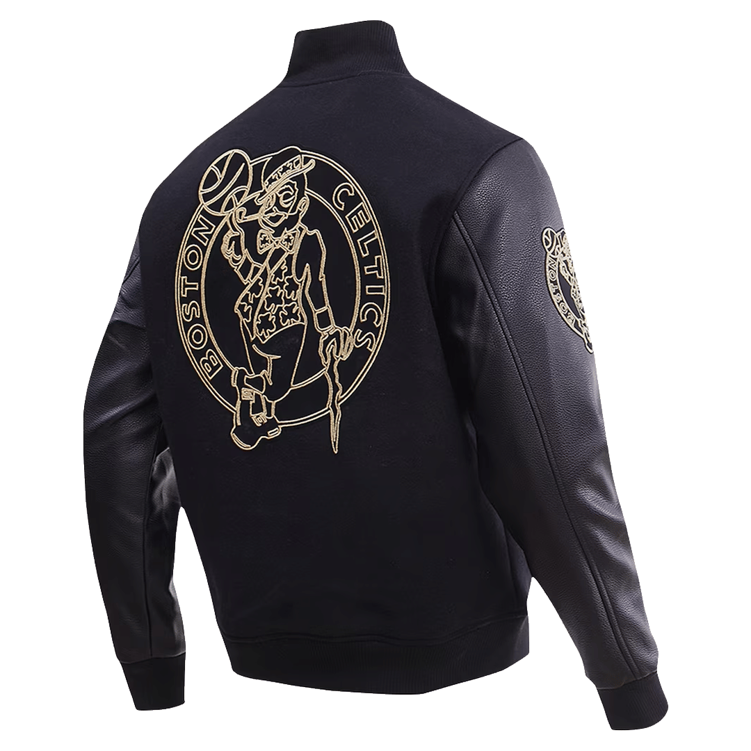PRO STANDARD BOSTON CELTICS GOLD STITCH VARSITY JACKET BLACK