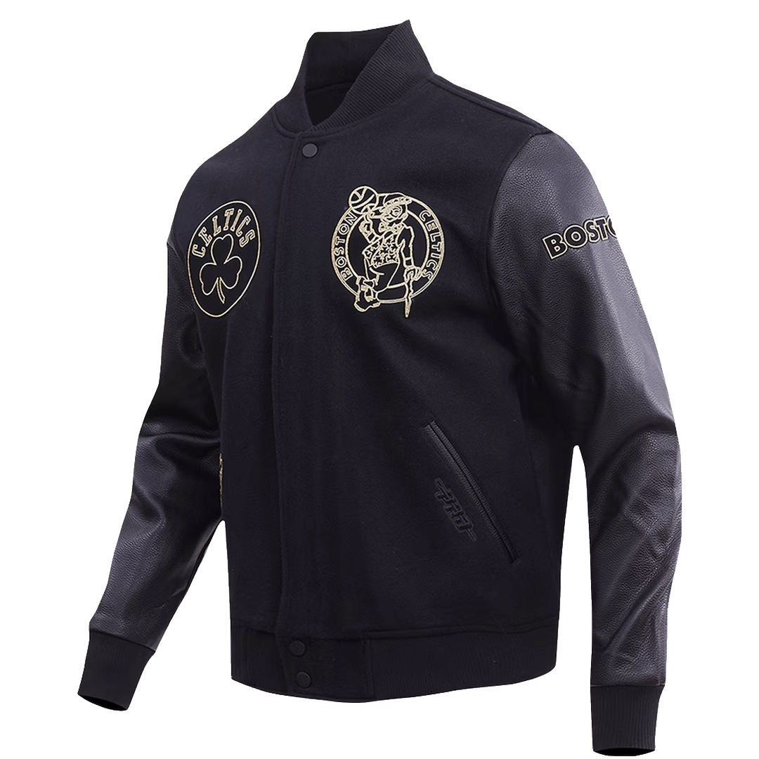 PRO STANDARD BOSTON CELTICS GOLD STITCH VARSITY JACKET BLACK