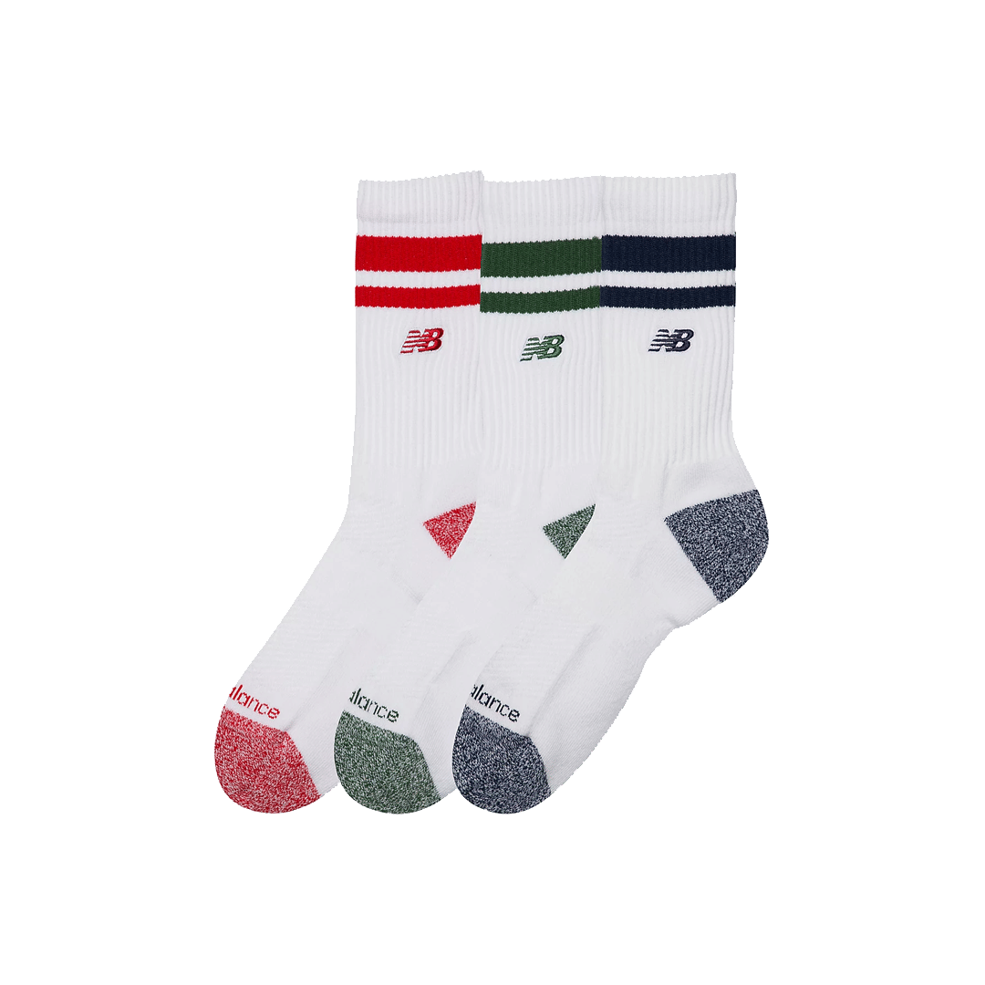 New Balance ACTIVE PREMIUM STRIPE CREW SOCKS 3 PACK TEAM RED